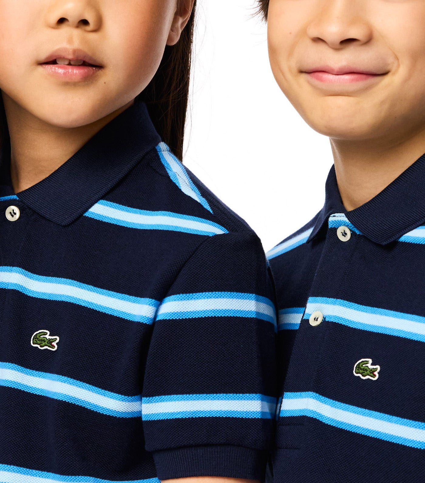 Boys' Lacoste Striped Pique Polo Shirt Navy Blue/Argentine Blue