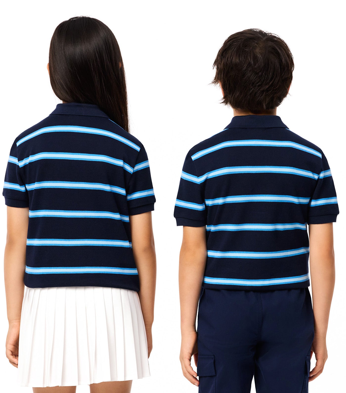 Boys' Lacoste Striped Pique Polo Shirt Navy Blue/Argentine Blue