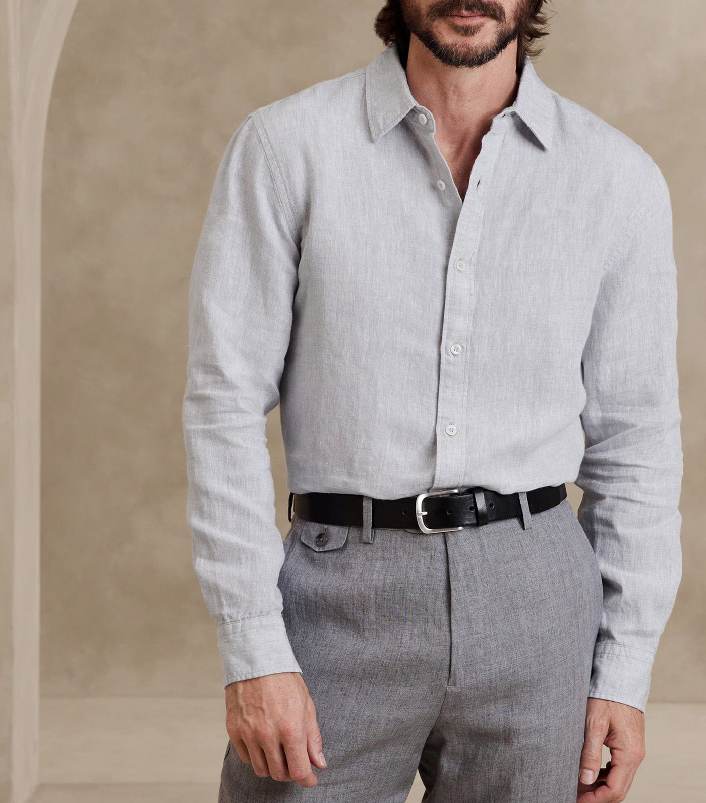 Standard Castello Linen Shirt Light Gray