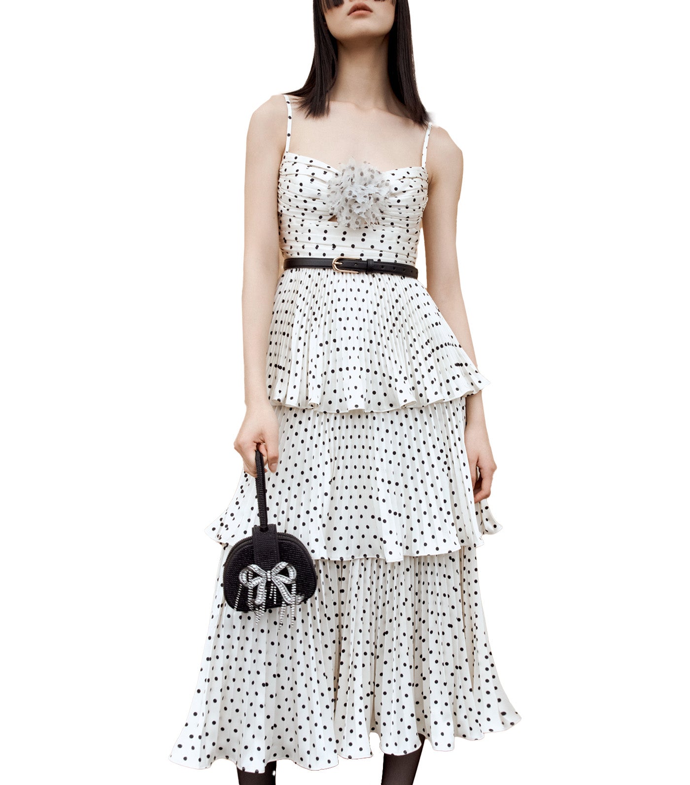 Polka Dot Tiered Midi Dress Cream