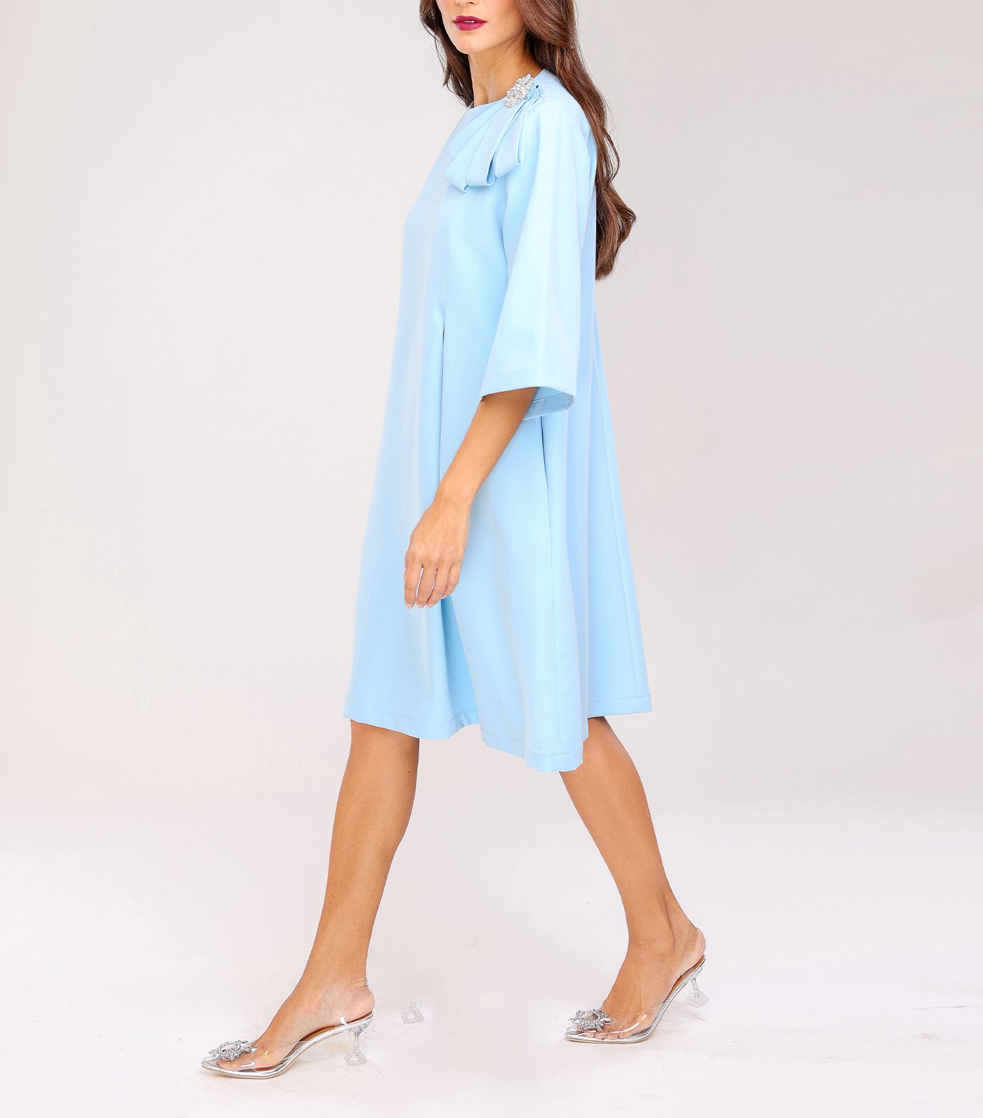 Ember Dress with Brooch Light Blue