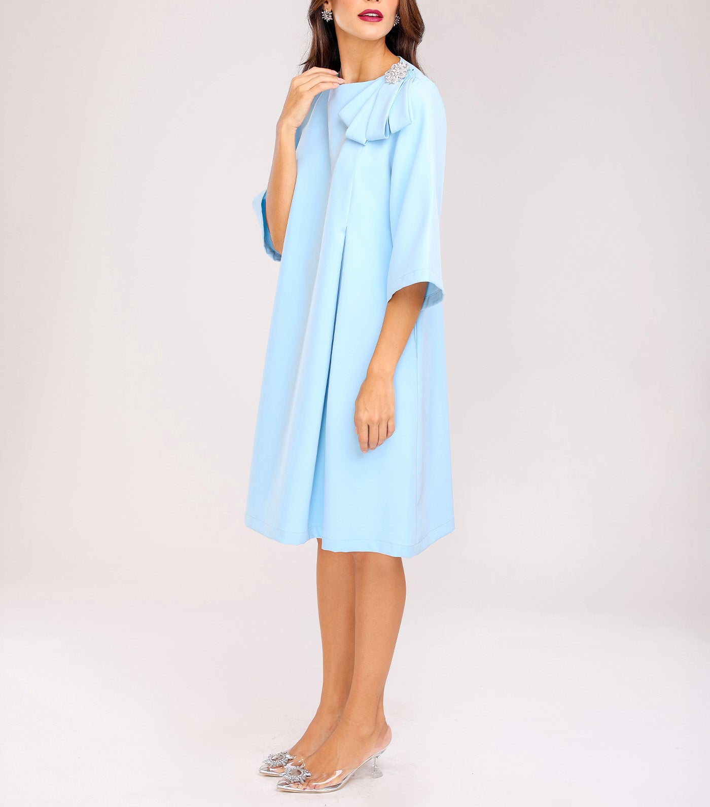 Ember Dress with Brooch Light Blue