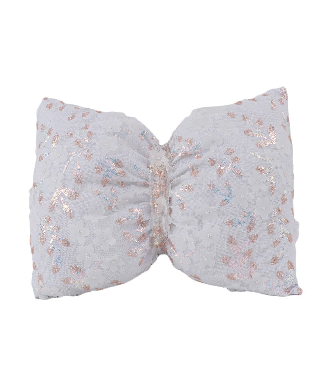 Ribbon Bow Pillow, Floral, White