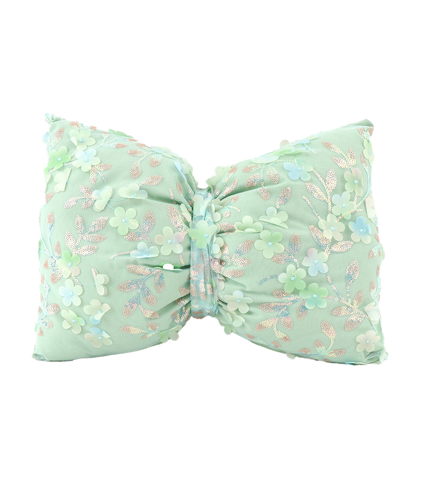 Ribbon Bow Pillow, Floral, Green