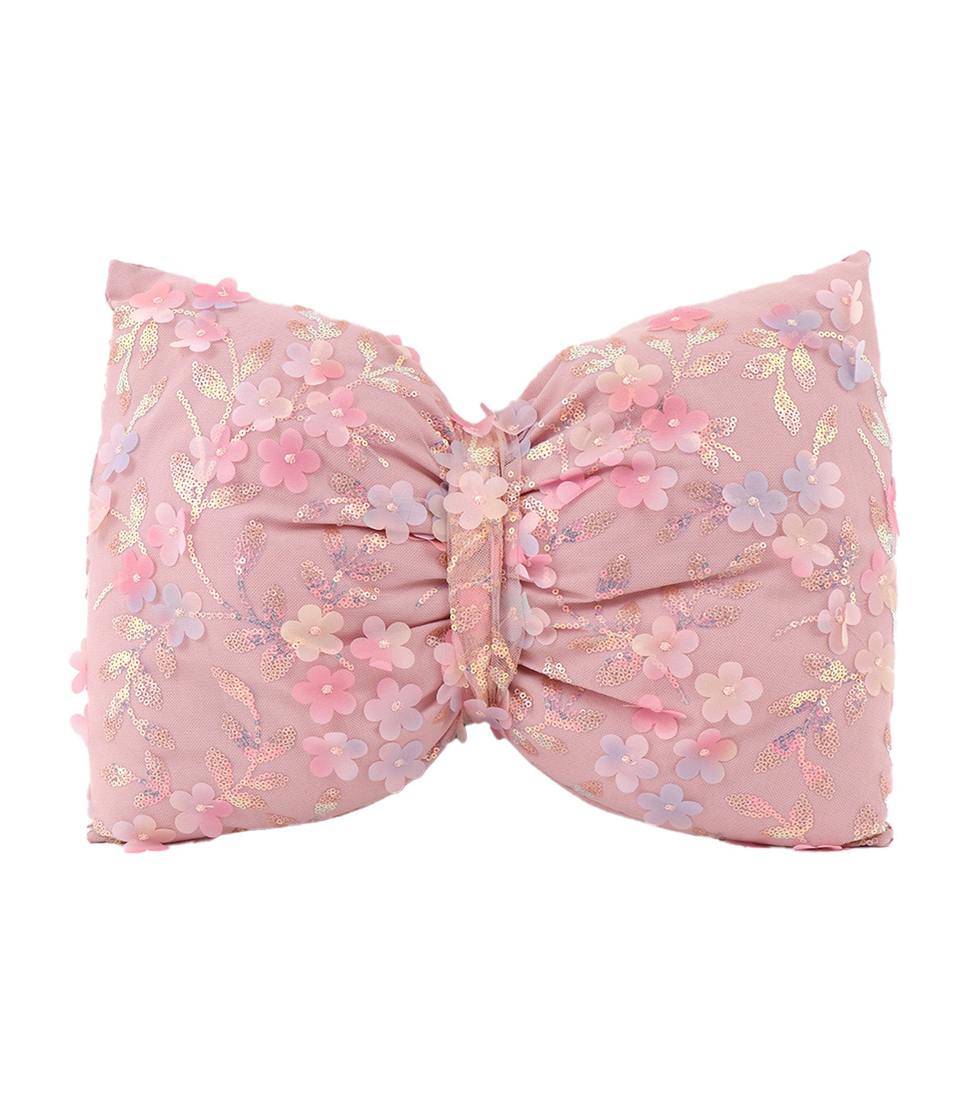 Ribbon Bow Pillow, Floral, Pink