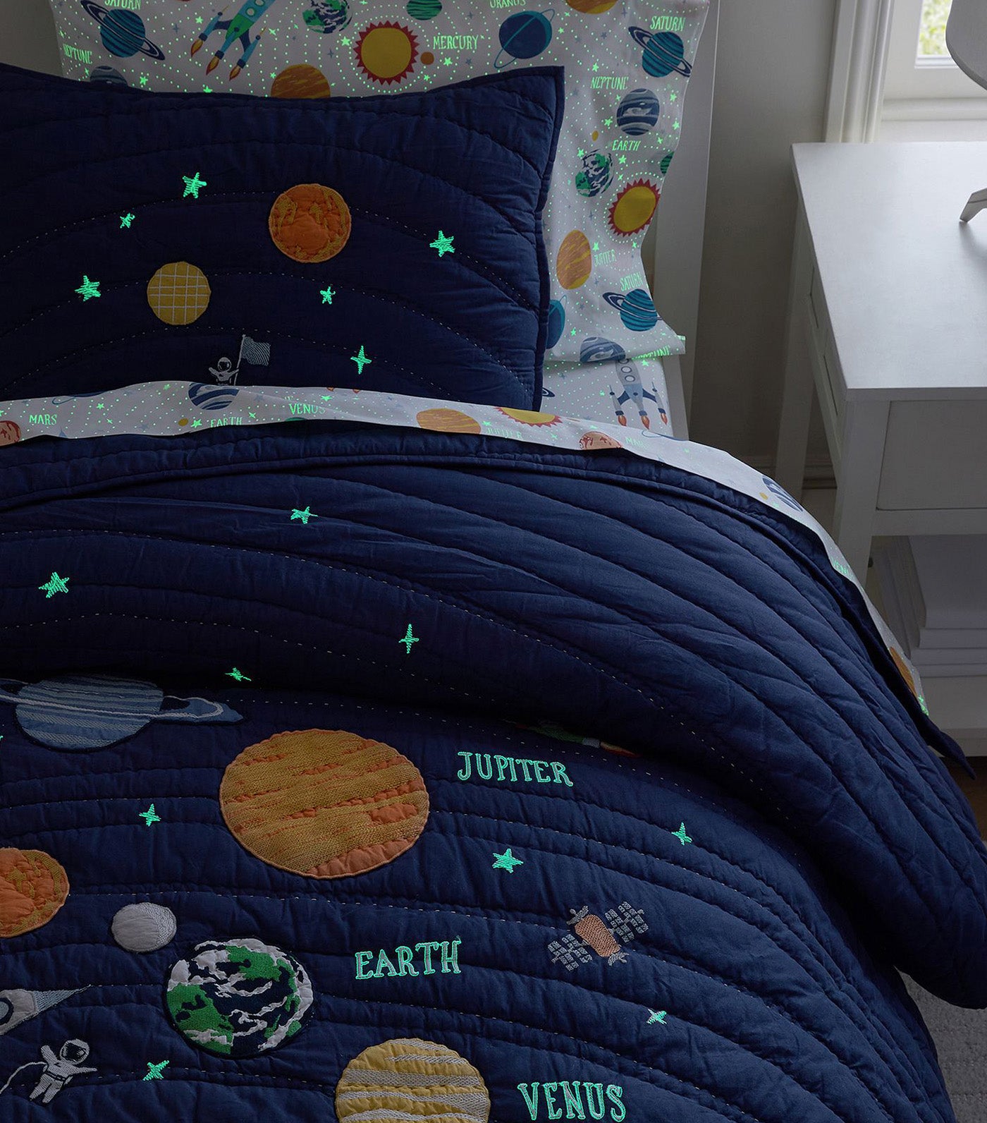 Solar System Glow-In-The-Dark Quilt and Shams