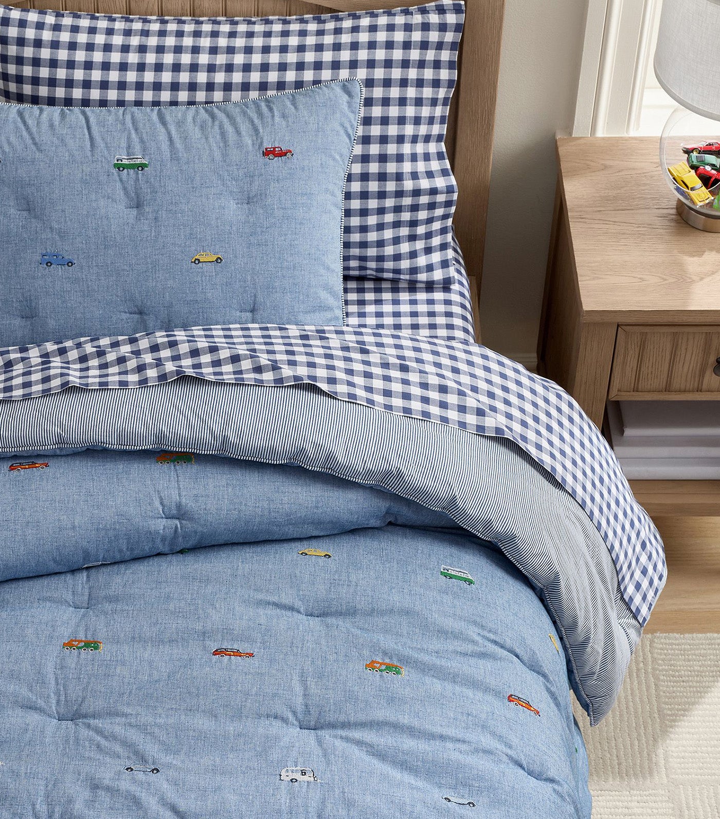 Chambray Embroidered Transportation Comforter