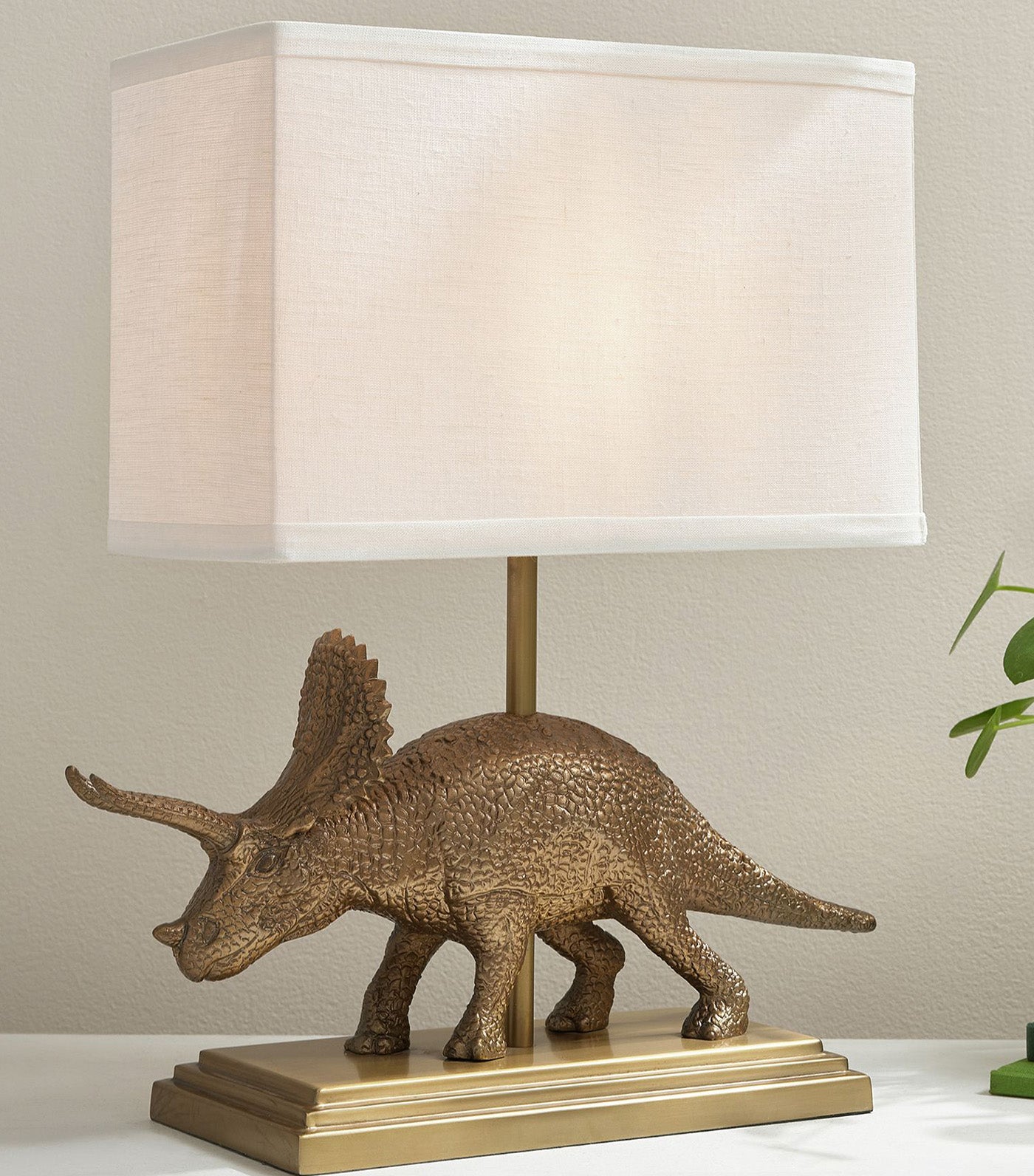 Triceratops Table Lamp Antique Brass/White