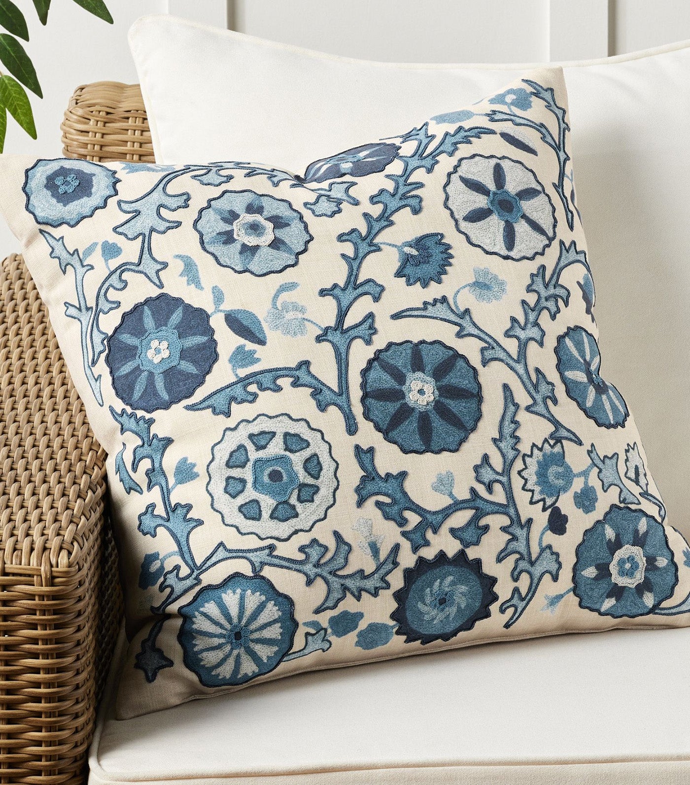 Penelope Embroidered Outdoor Pillow Blue Multi