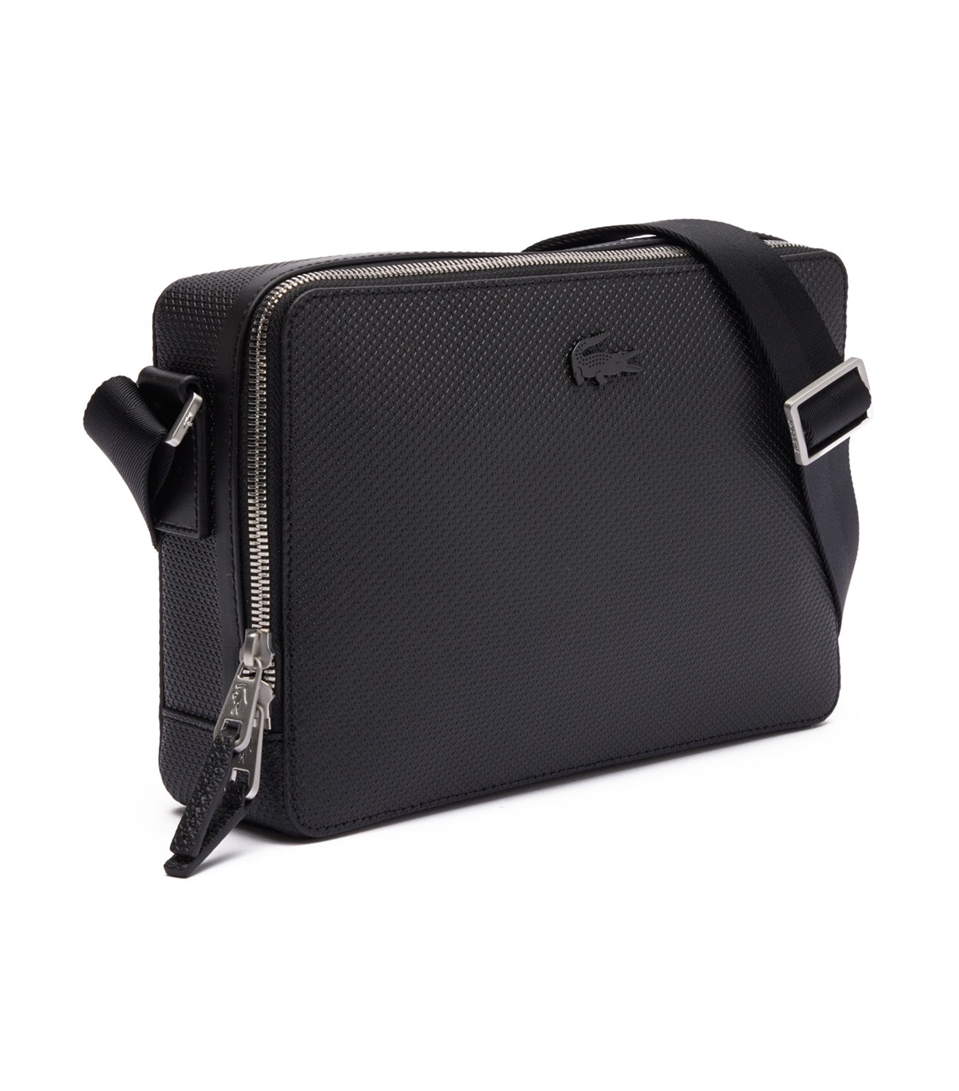 Unisex Chantaco Matte Stitched Leather Zippered Crossbody Bag Noir