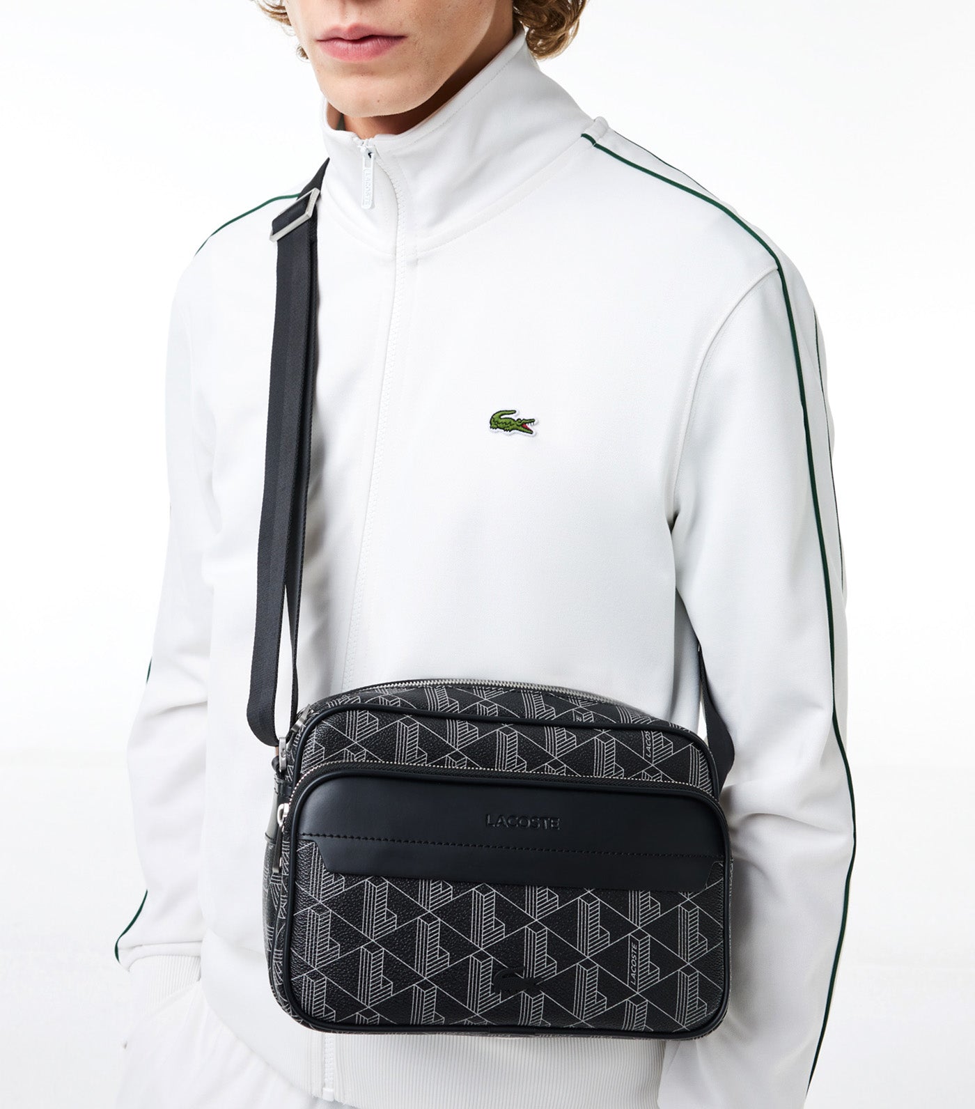 Lacoste The Blend Grained Texture Shoulder Bag Monogram Noir Gris