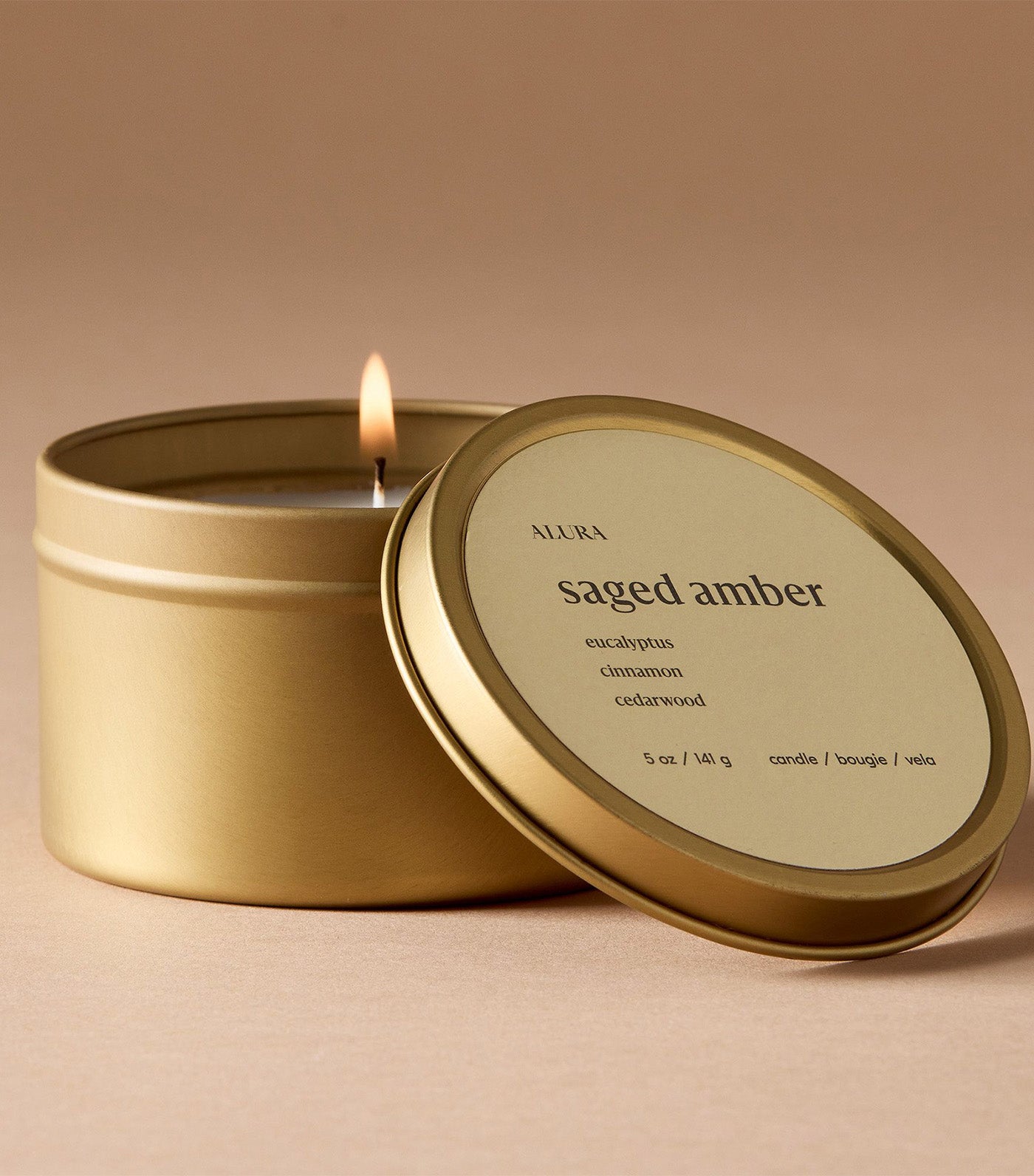 Alura Homescent Collection - Saged Amber Tin Candle Oak