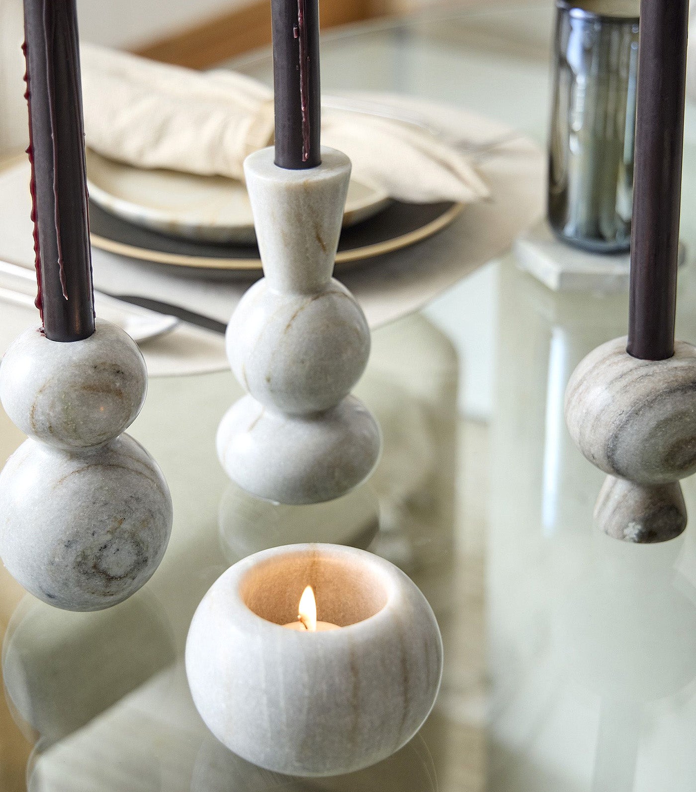 Kali Marble Votive Candleholder White