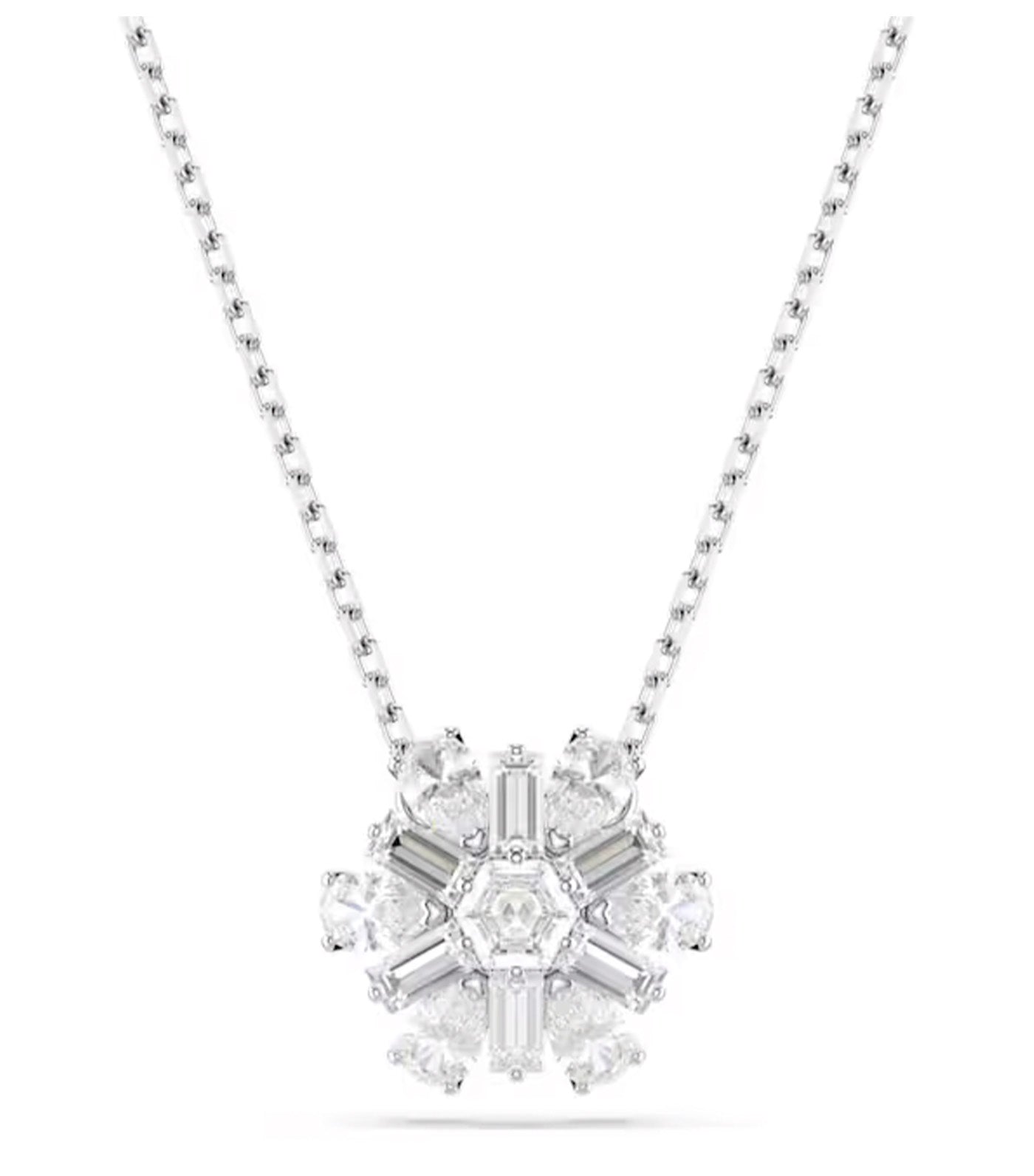 Idyllia Pendant Mixed Cuts, Snowflake, White, Rhodium Plated