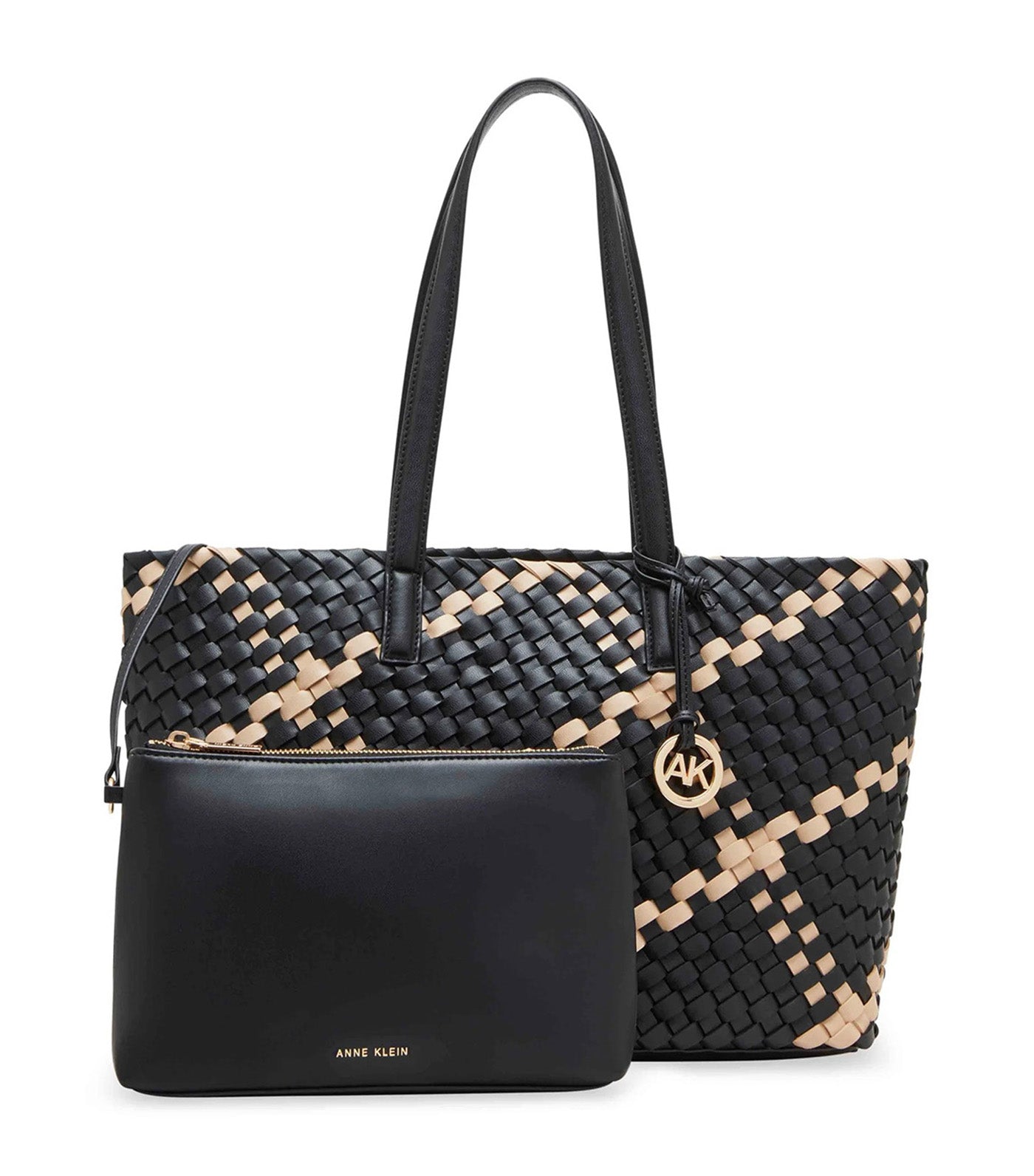 Woven Tote With Pouch Black Multi