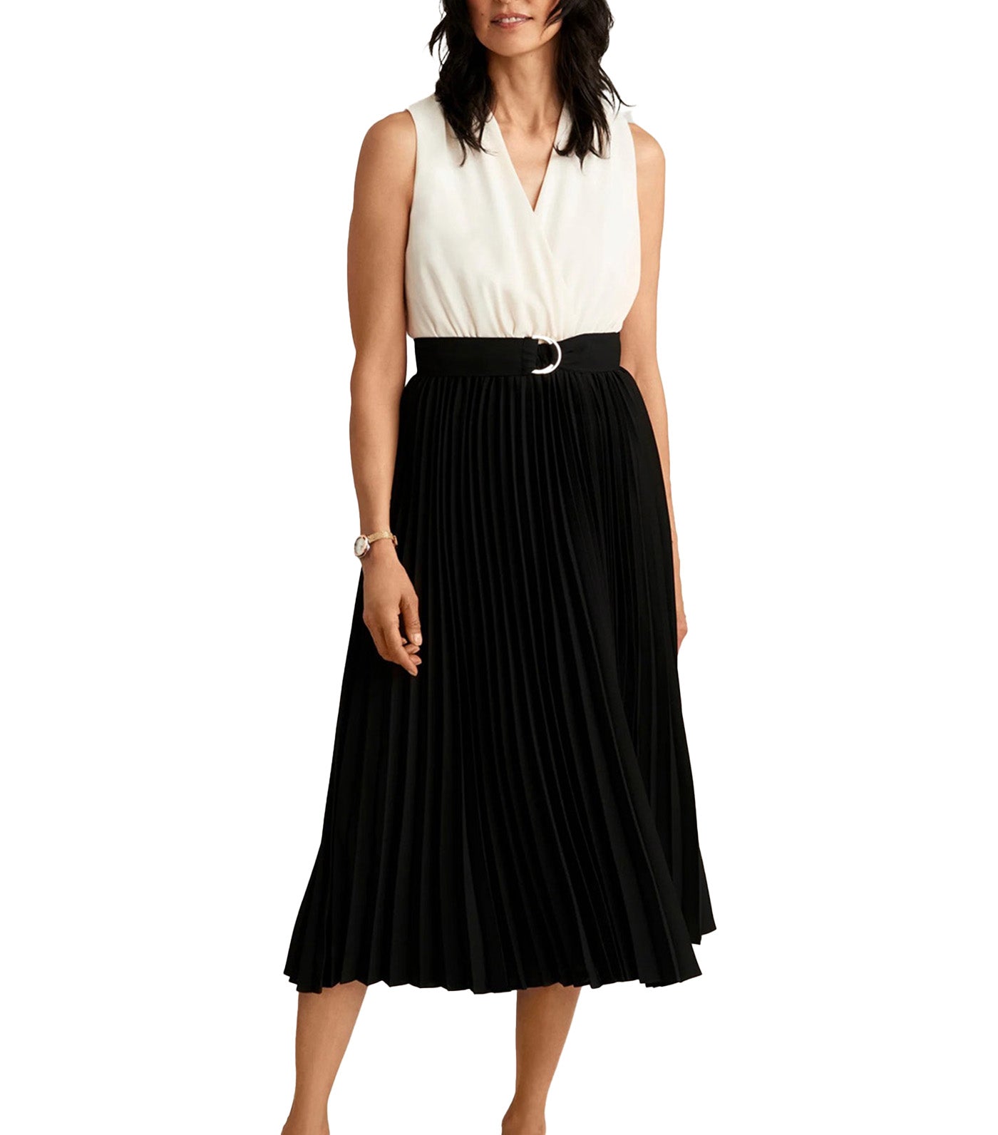 Sleeveless Surplus Pleated Dress Anne Black/Anne White