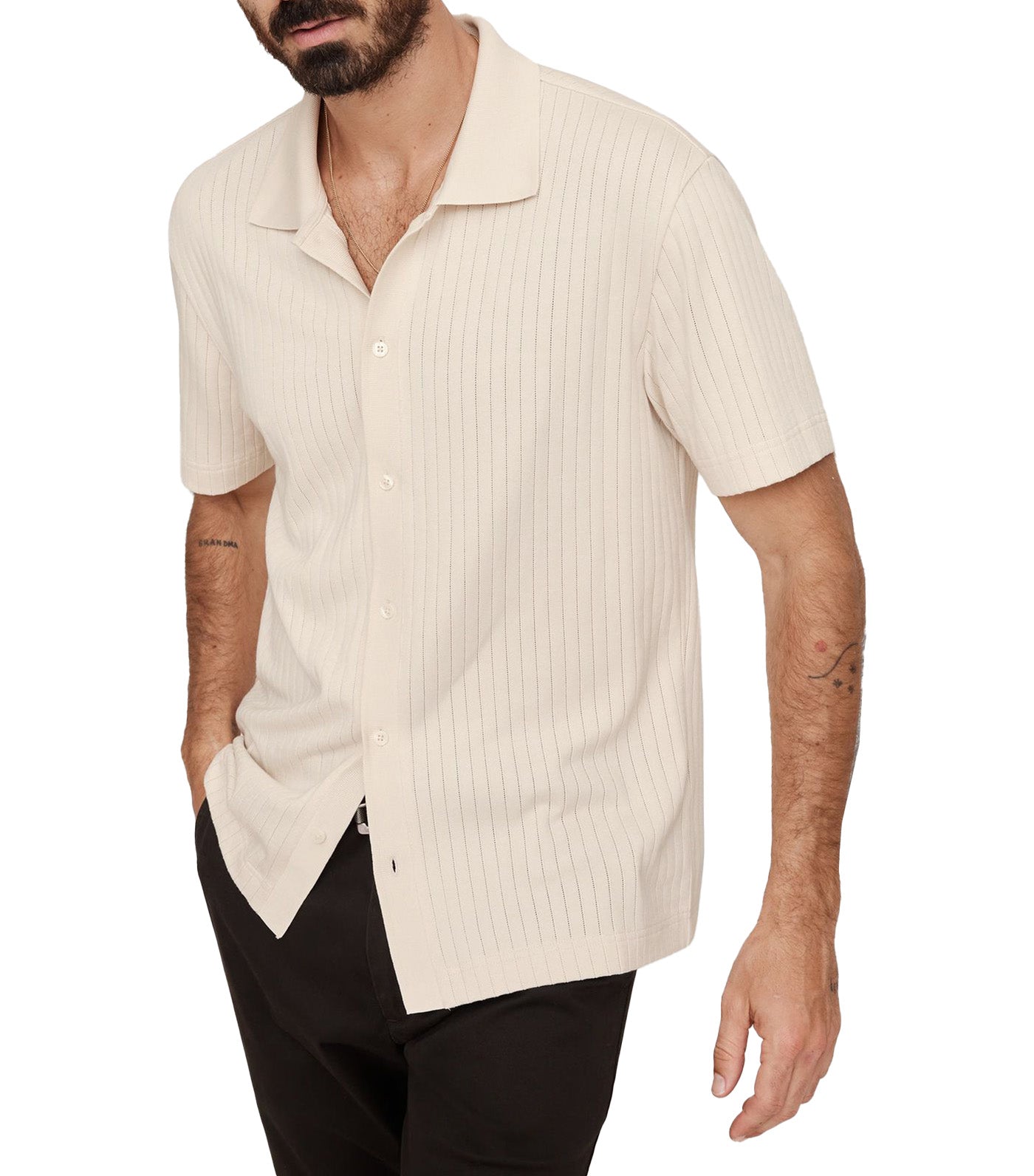 Ribbed Modal-Cotton Resort Shirt Cream White