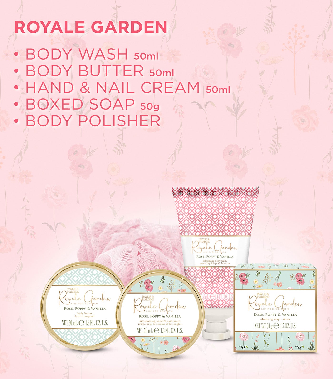 Royale Garden Rose, Poppy and Vanilla Luxury Pamper Keepsake Tin Gift Set