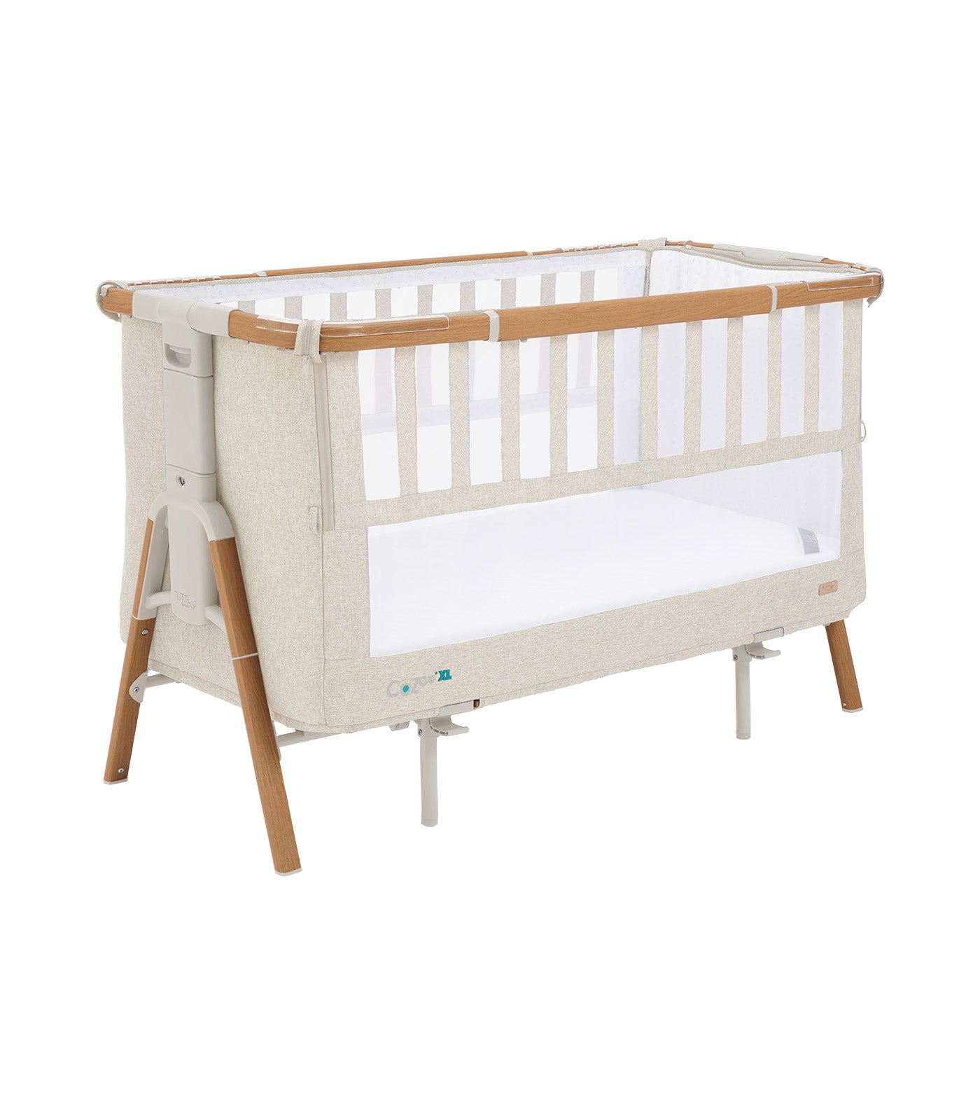 CoZee XL Bedside Crib and Cot Scandinavian Walnut/Ecru