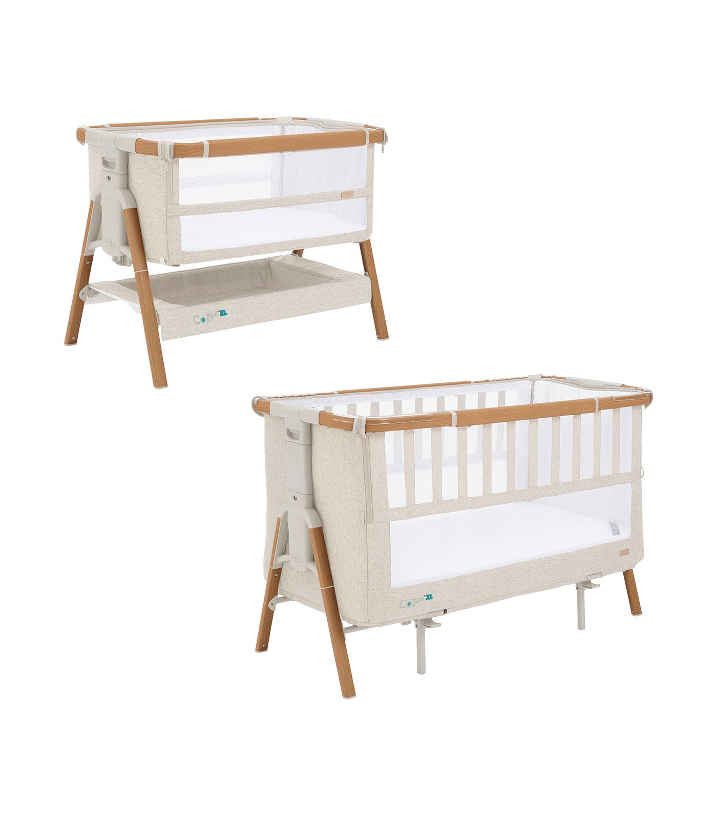 CoZee XL Bedside Crib and Cot Scandinavian Walnut/Ecru