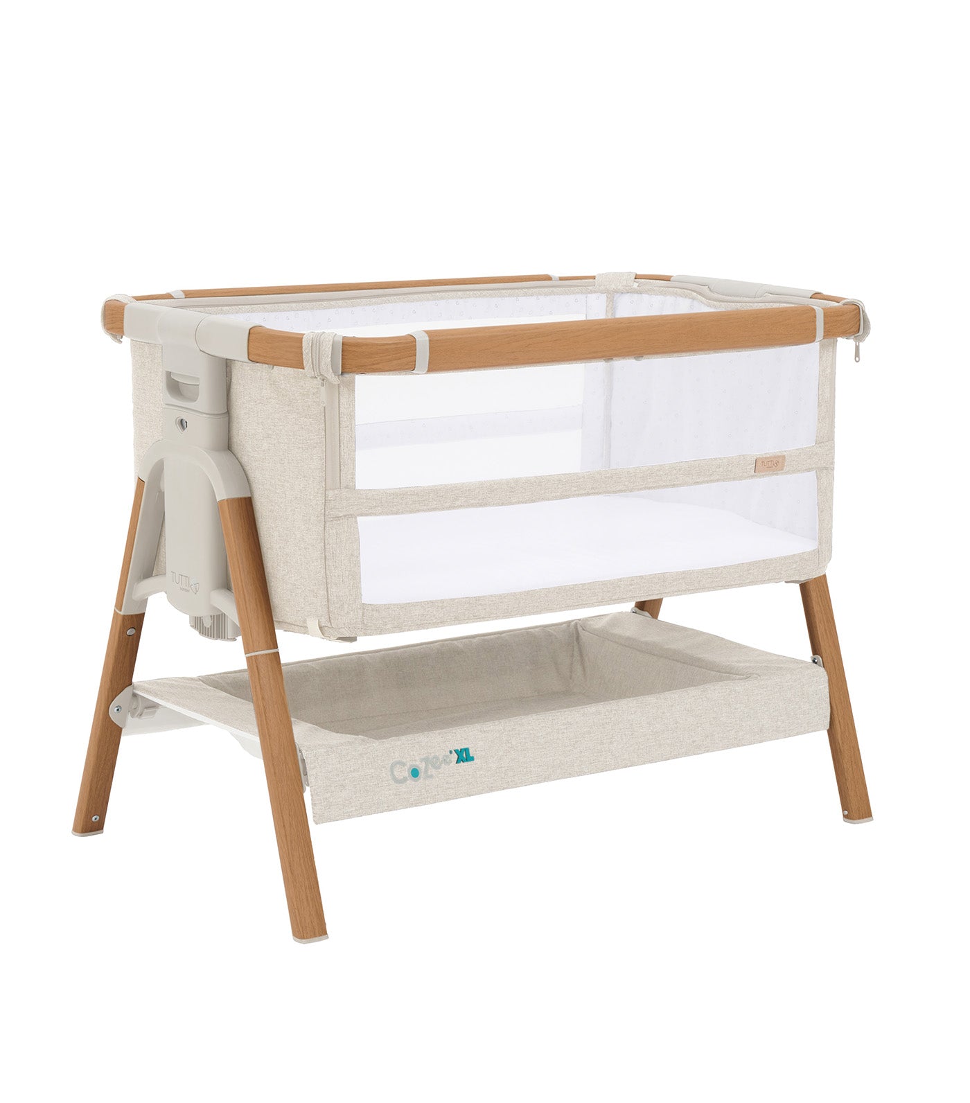 CoZee XL Bedside Crib and Cot Scandinavian Walnut/Ecru