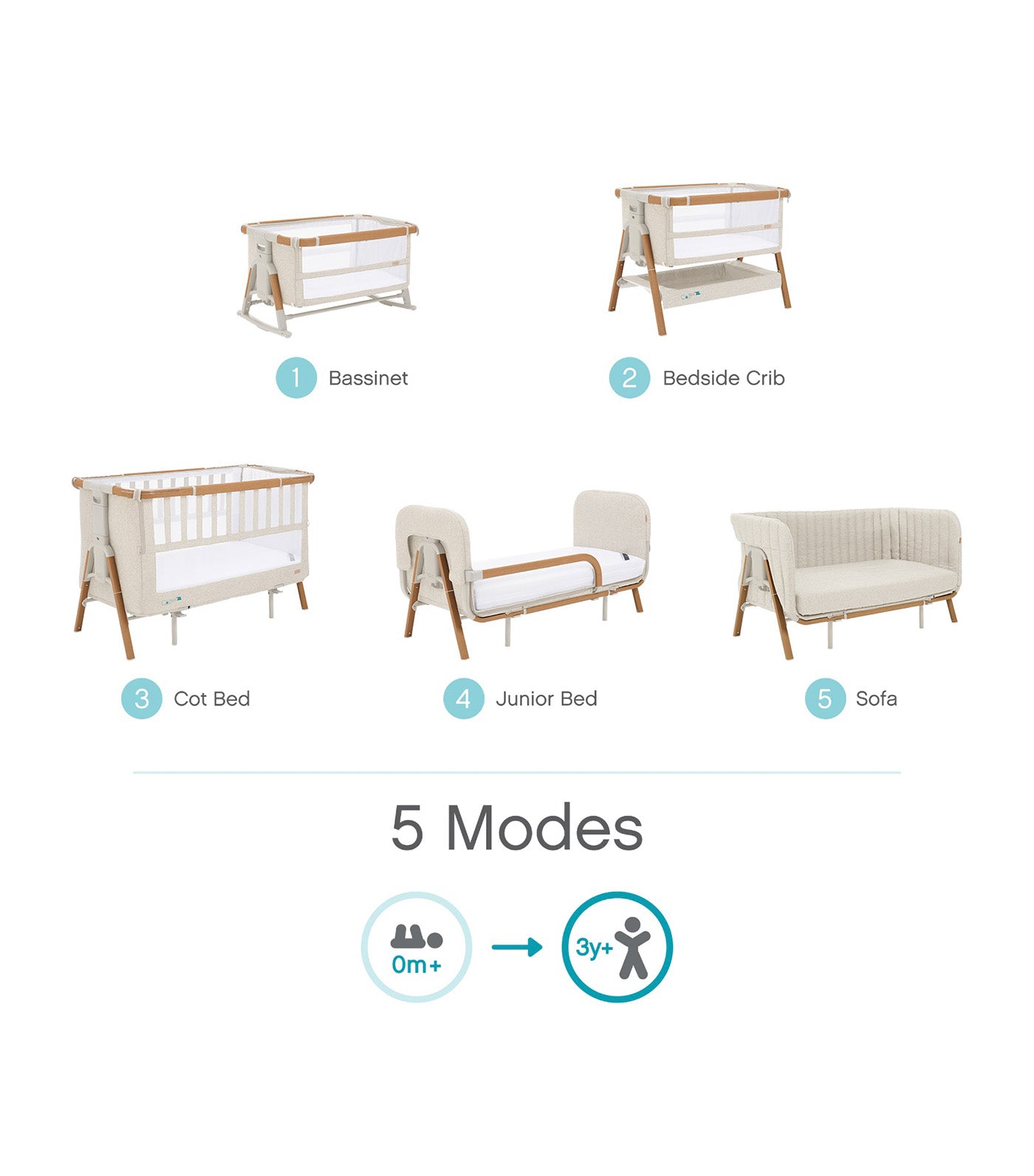 CoZee XL Bedside Crib and Cot Scandinavian Walnut/Ecru