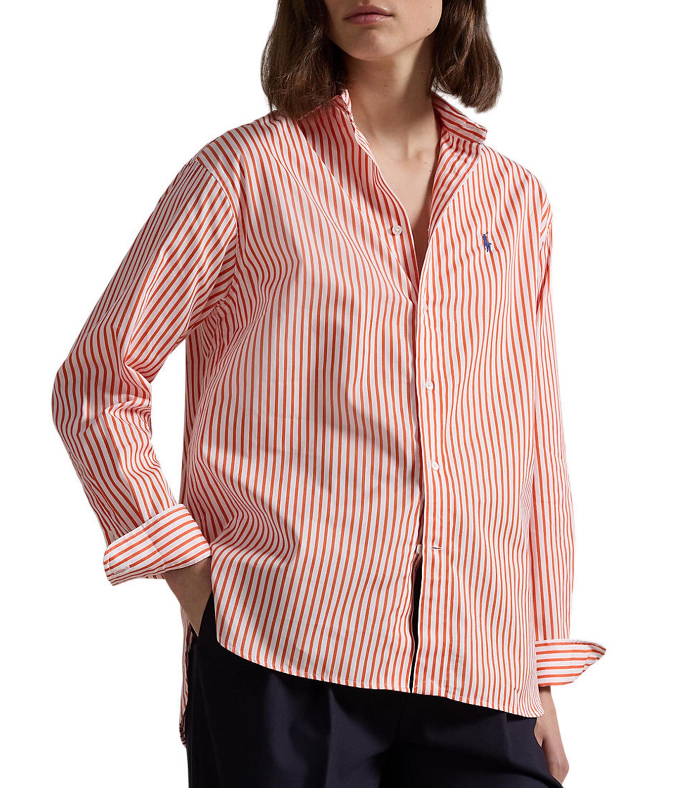 Women's Relaxed Fit Striped Cotton Shirt White/Spring Melon