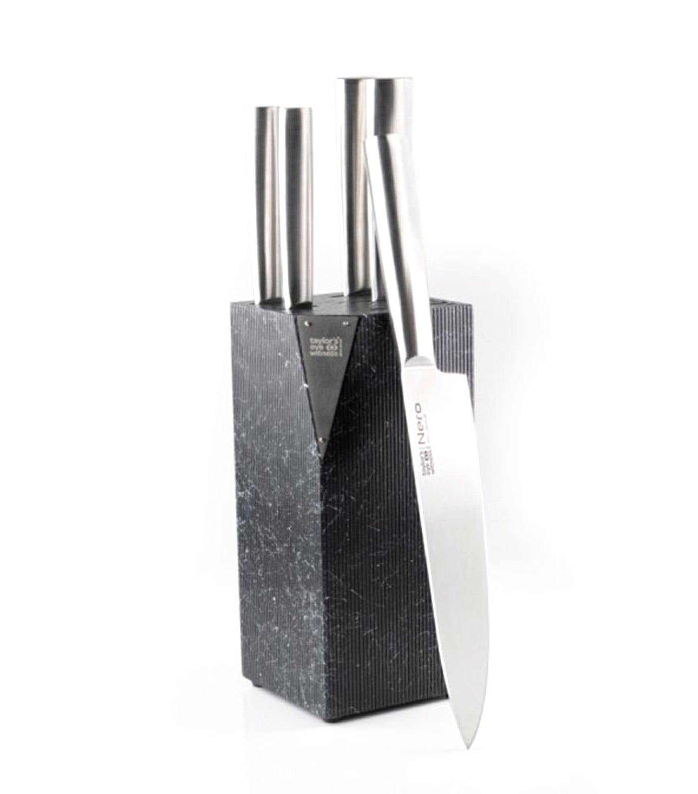 Nero Five Piece Black Marble Effect Pinstripe Knife Block Set