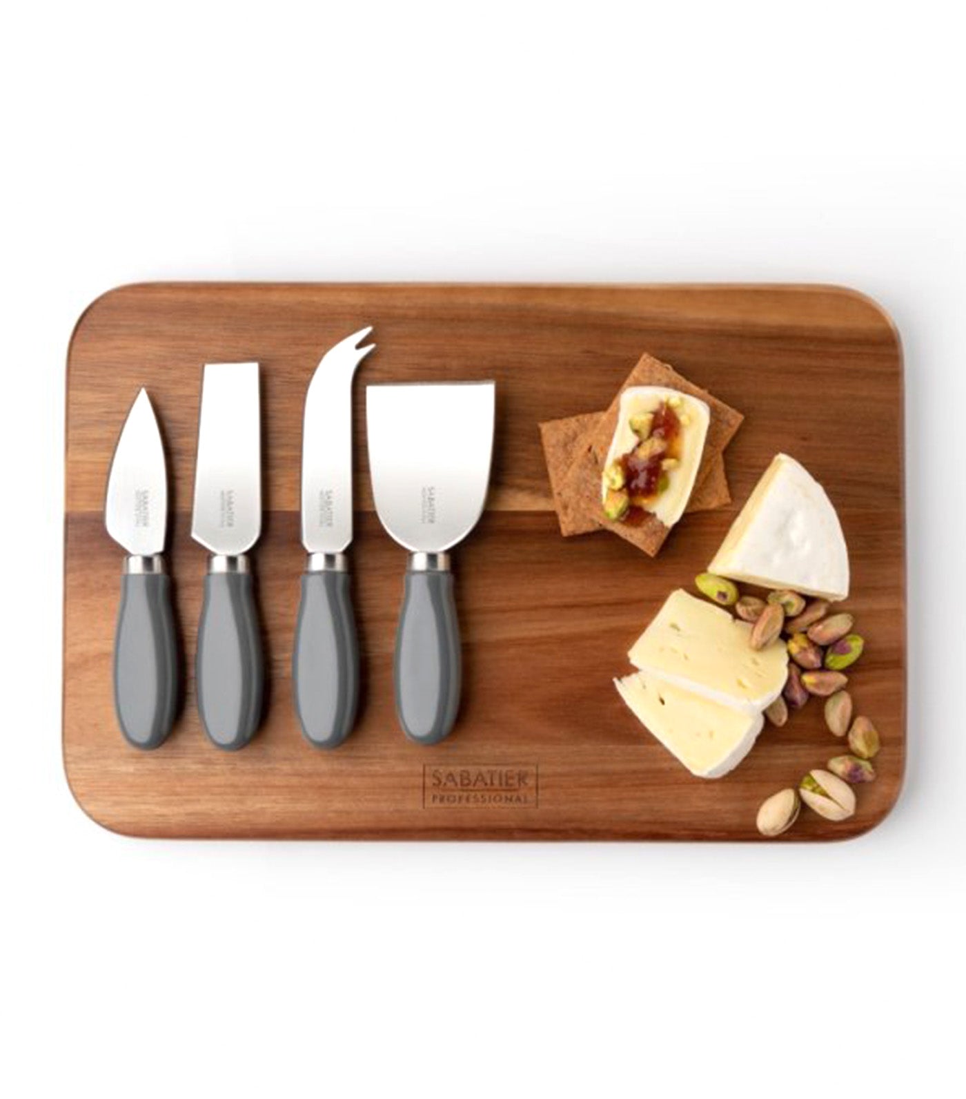 Sabatier Professional Four Piece Cheese Knife and Acacia Board Set