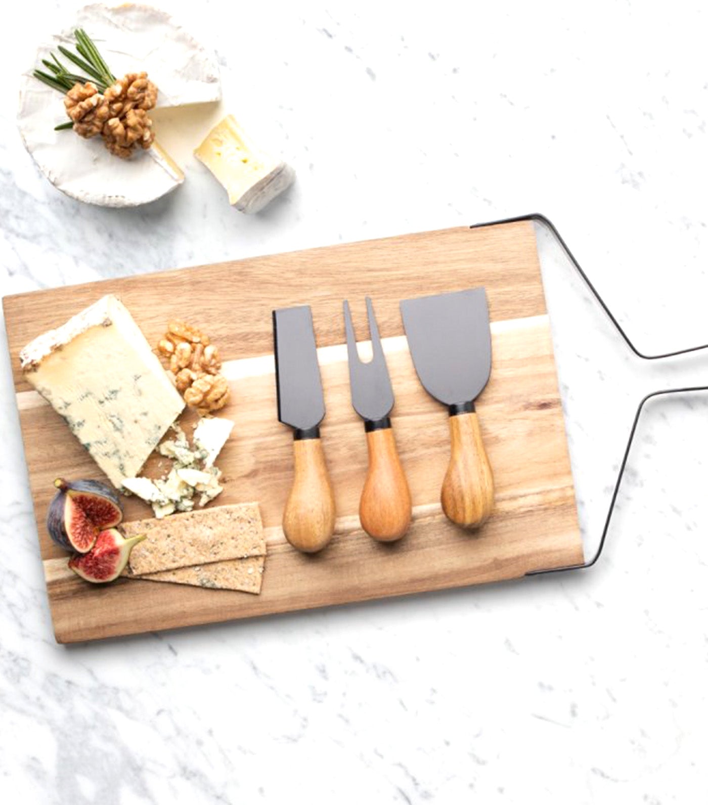 Acacia Cheese Board and 3 Piece Cheese Knife Set