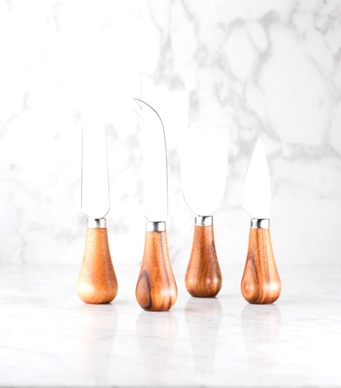 Four Piece Peardrop Acacia Cheese Knife Set