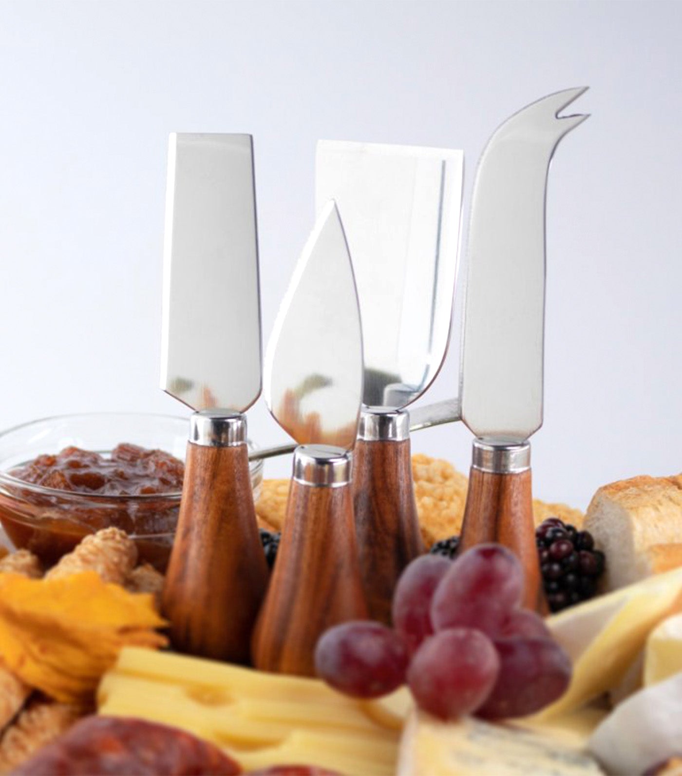 Four Piece Peardrop Acacia Cheese Knife Set