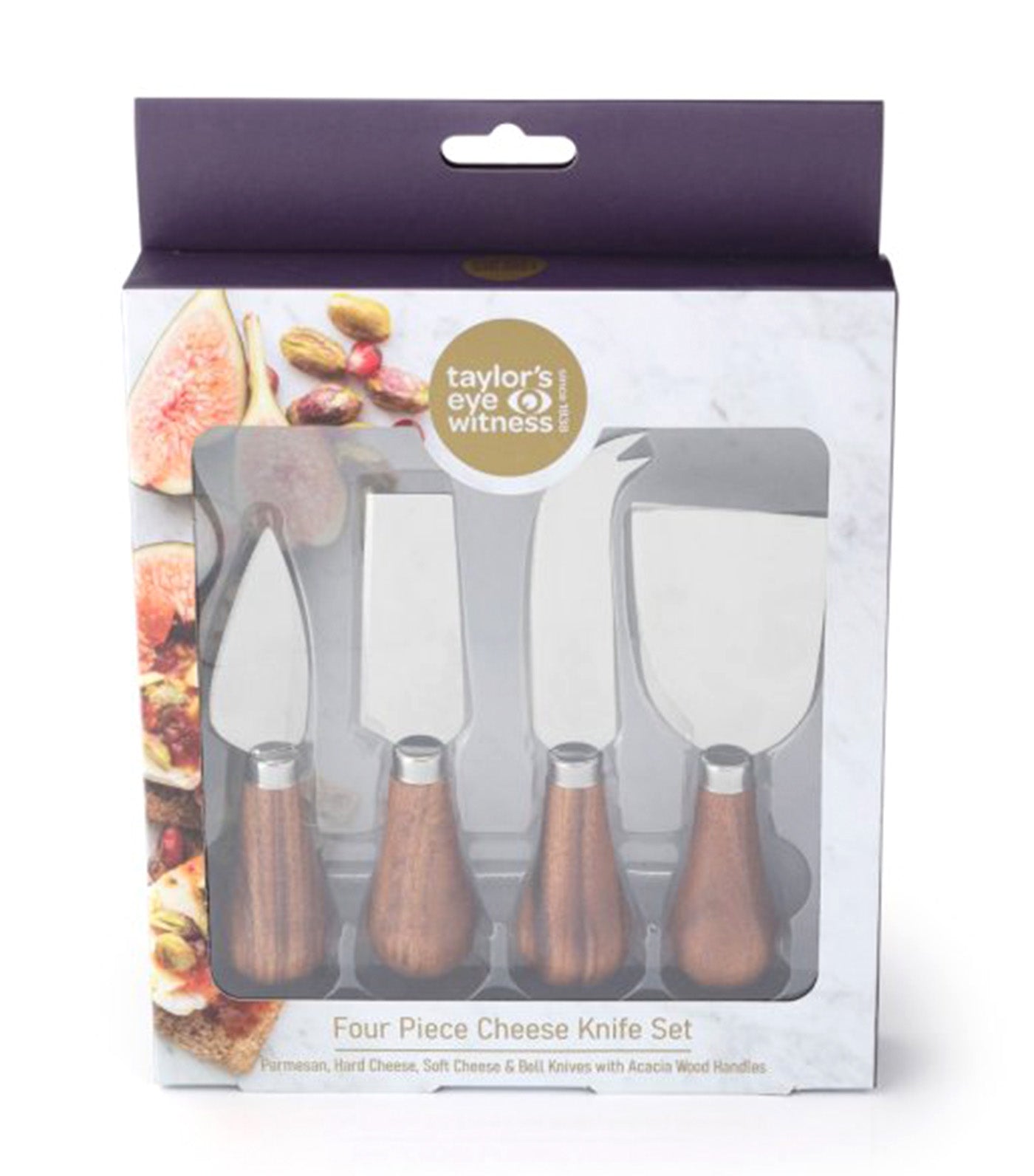 Four Piece Peardrop Acacia Cheese Knife Set