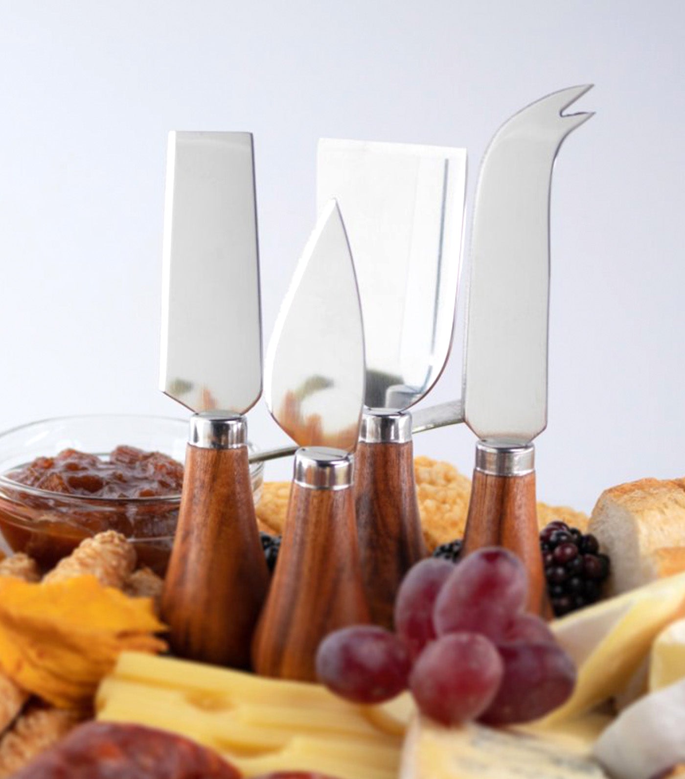 Four Piece Acacia Cheese Knife and Laser Engraved Cheese Board Set Mystic