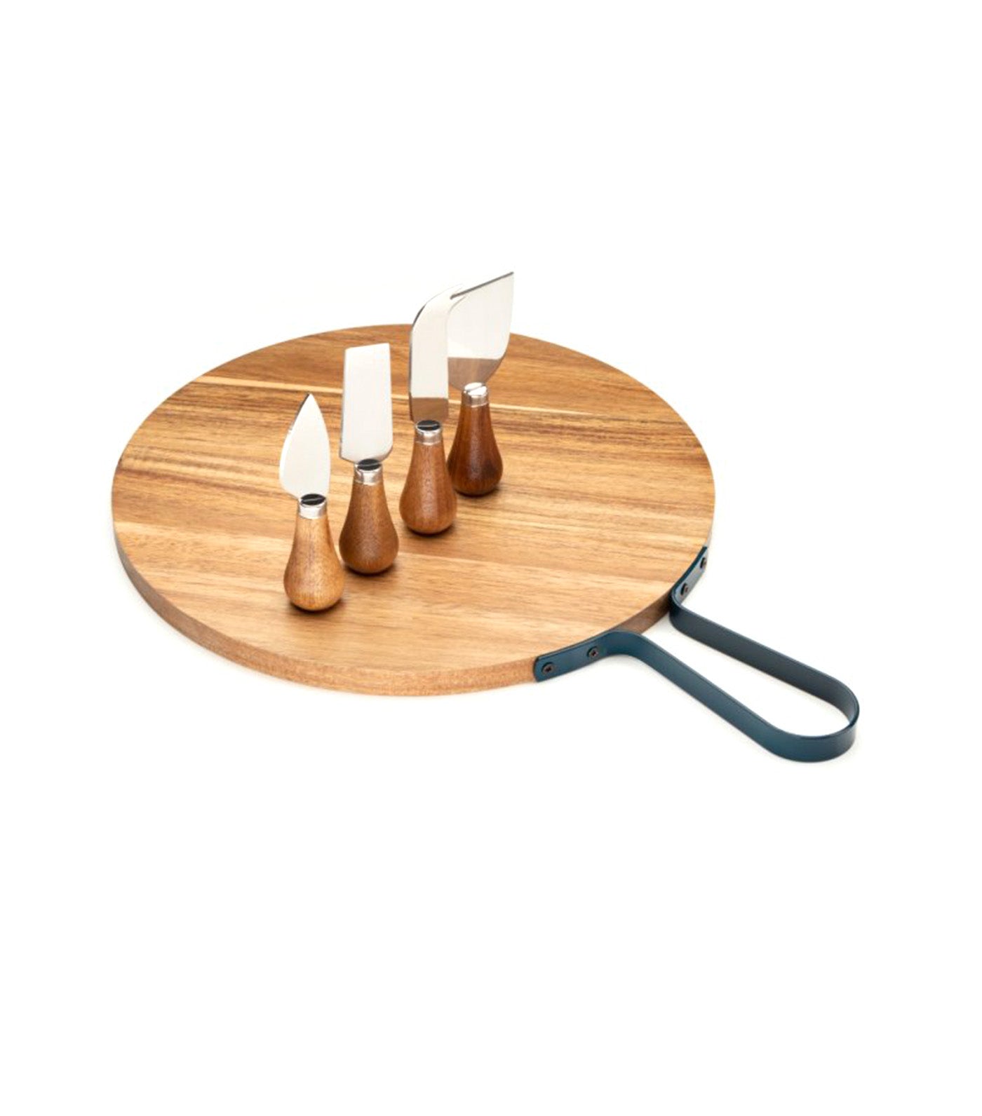 Four Piece Acacia Wood Cheese Knife & Round Charcuterie Board Set