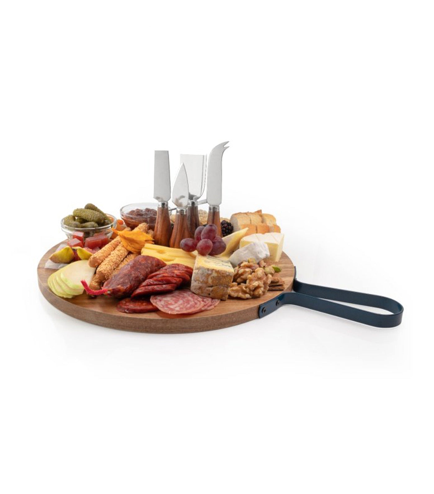 Four Piece Acacia Wood Cheese Knife & Round Charcuterie Board Set