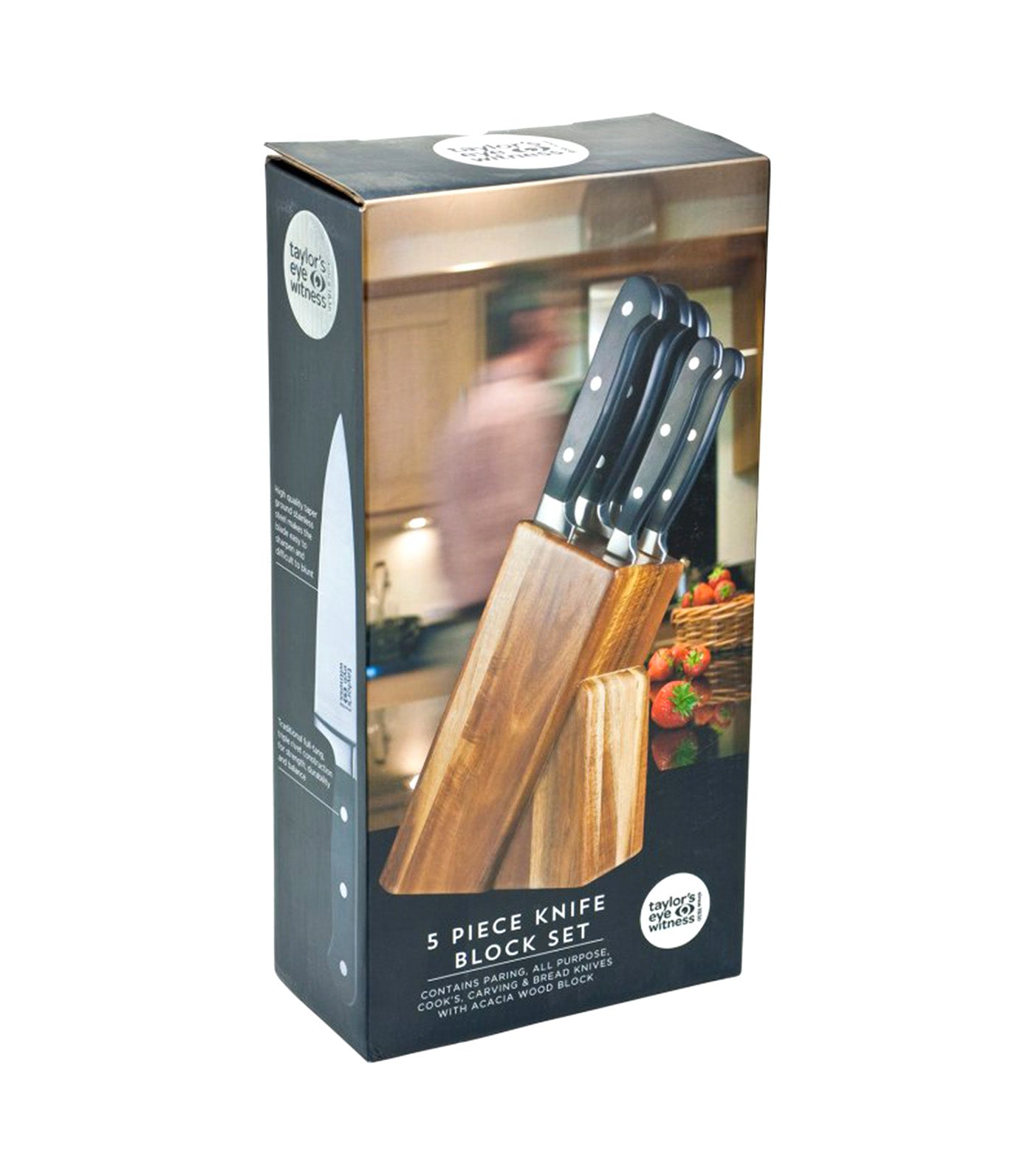 5 Piece Kitchen Knife & Acacia Wood Knife Block Set