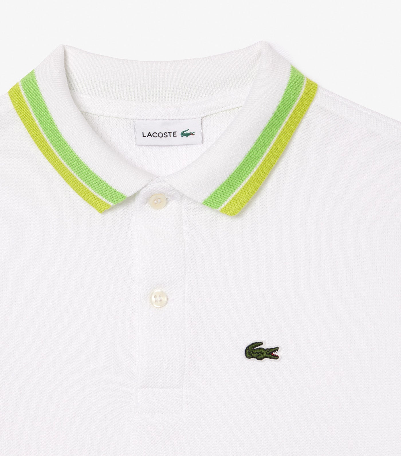 Boys' Lacoste Tricolor Collar Cotton Petit Piqué Polo Shirt White/Brasilia-White-Fire