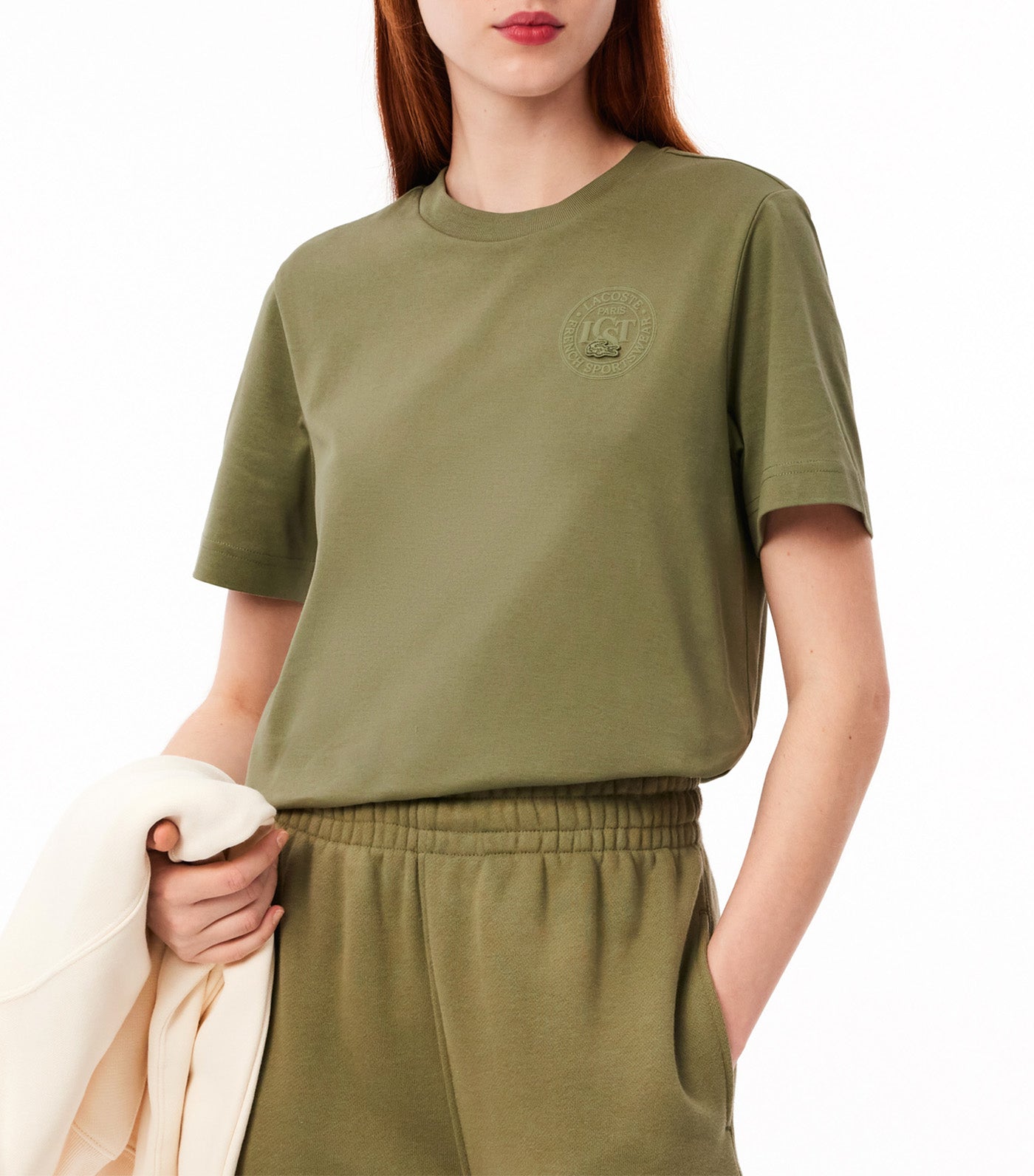 Branded Cotton Jersey T-Shirt Khaki