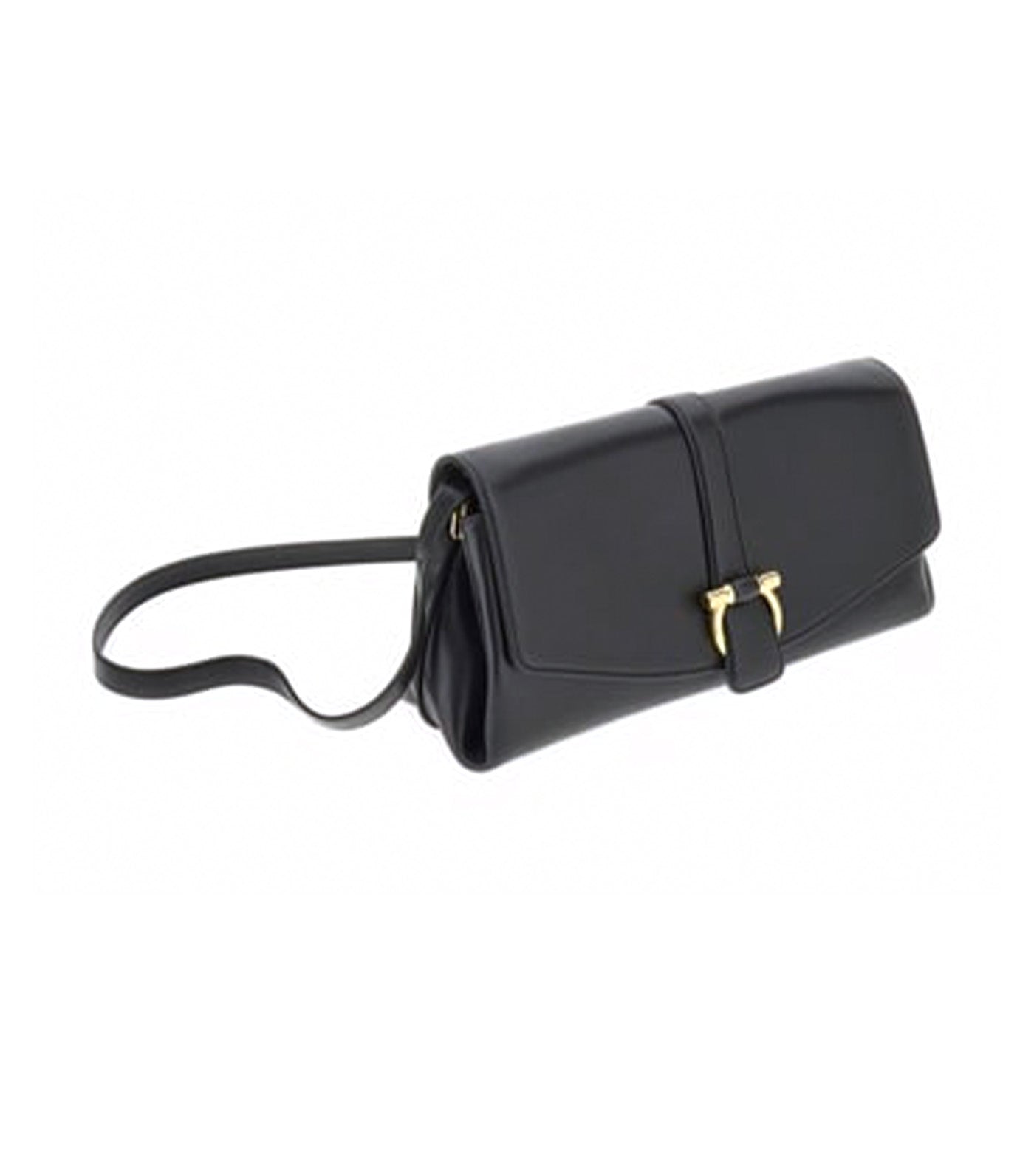 Front Flap Crossbody Bag (M) Calfskin Black