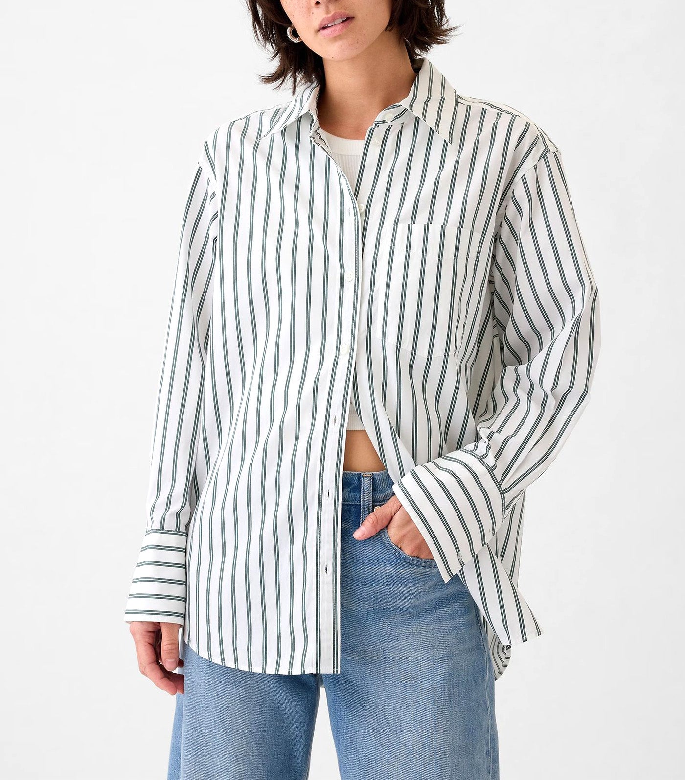 Organic Cotton Big Shirt Green Stripe