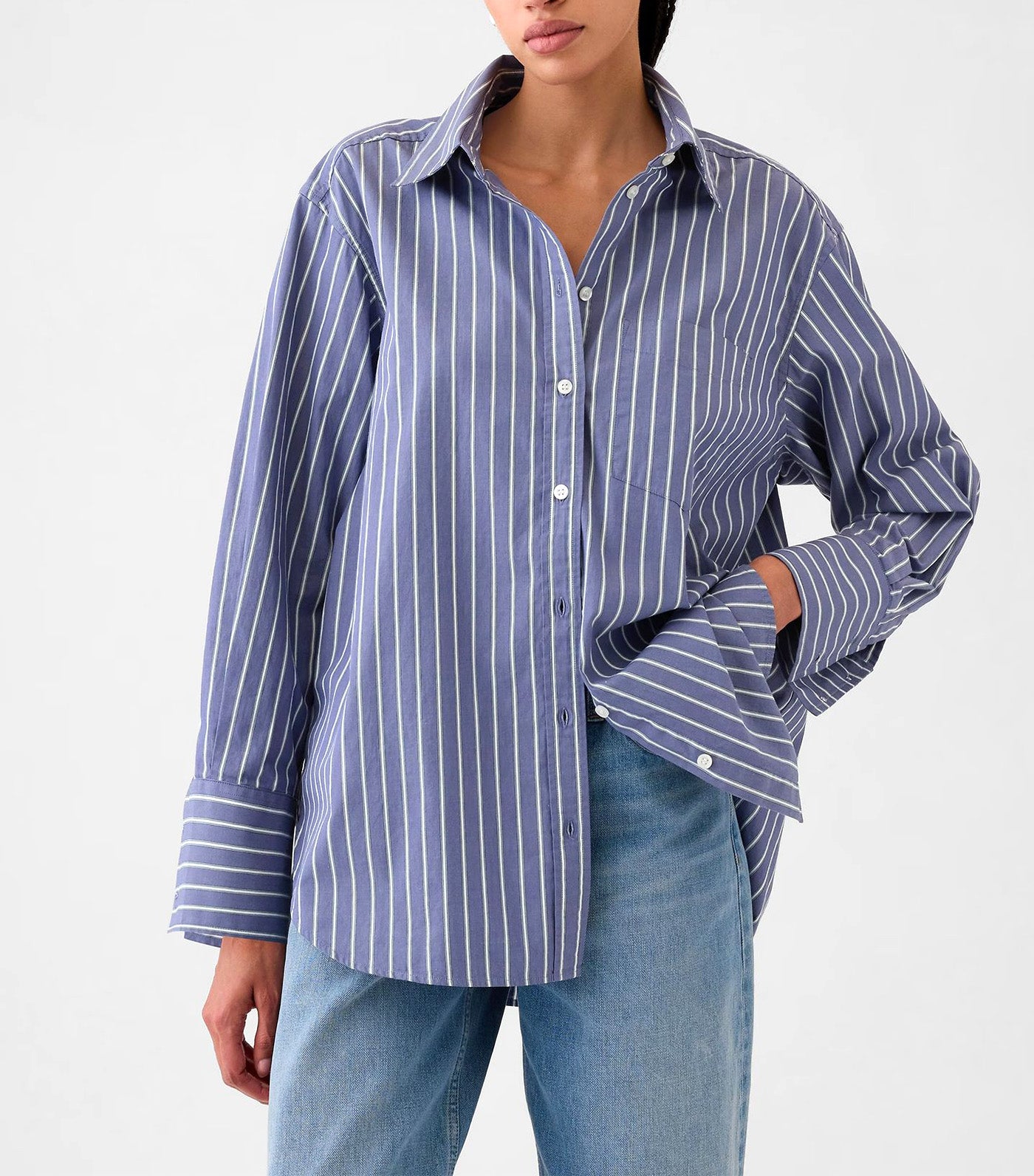 Organic Cotton Big Shirt Blue Green Stripe