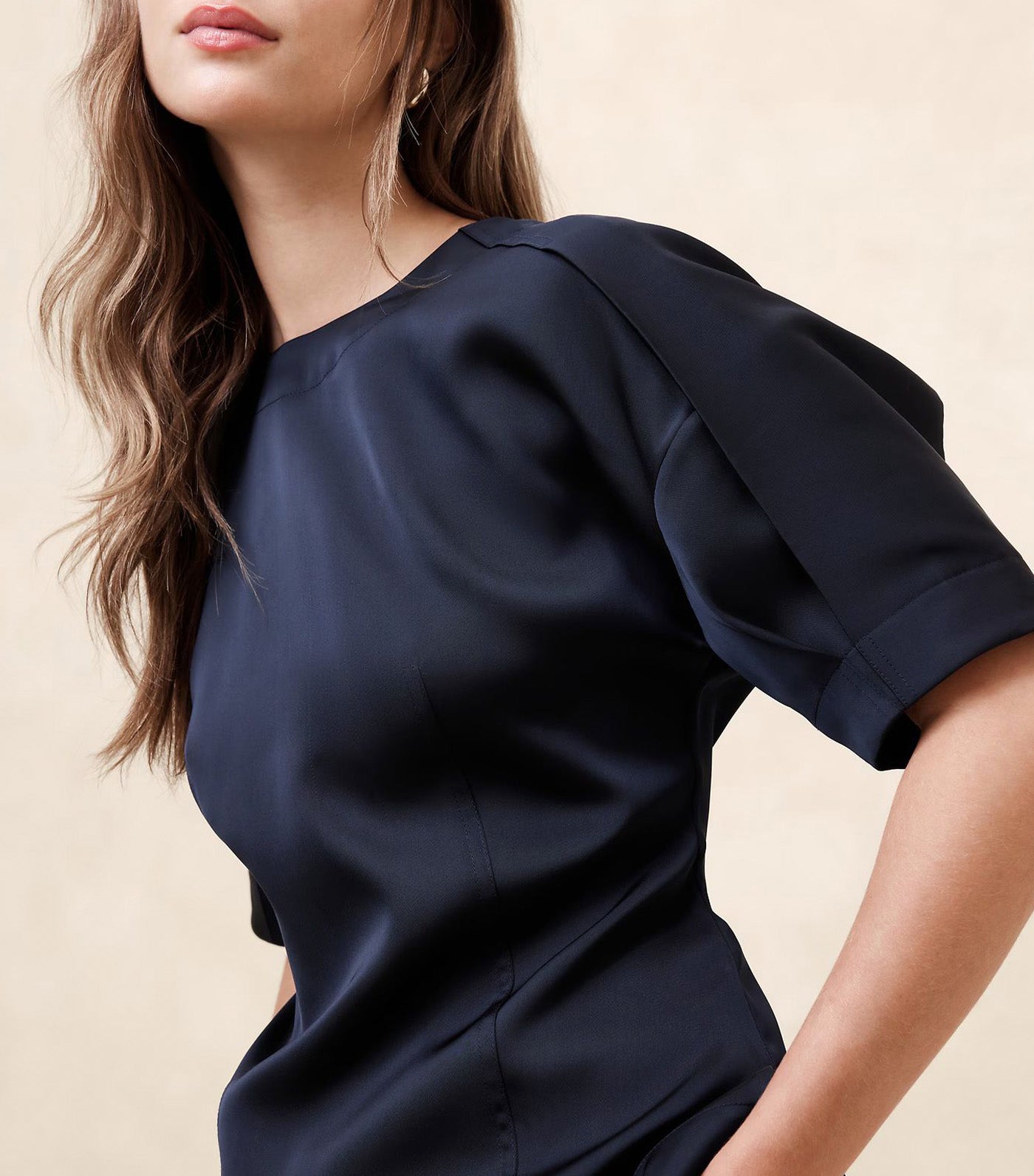 Double Satin Seamed Blouse Preppy Navy