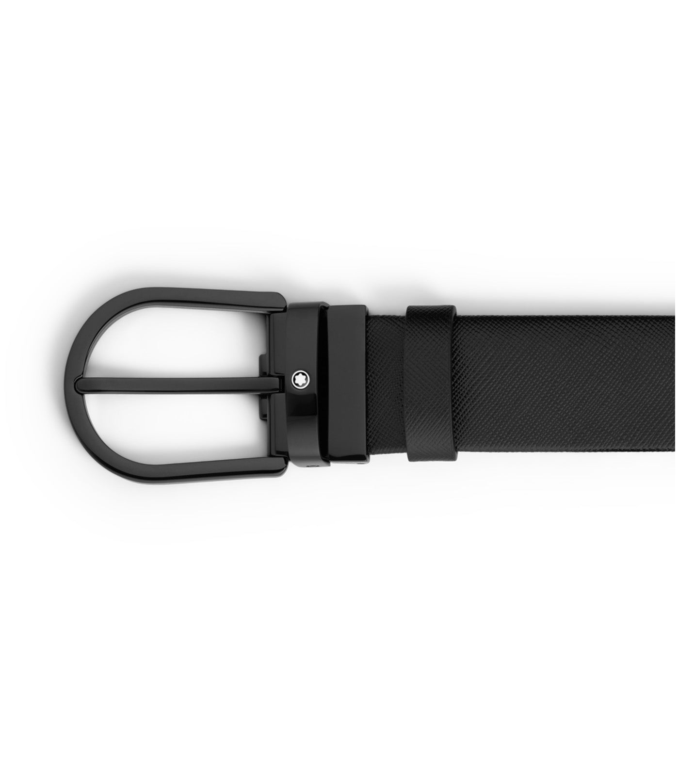 Horseshoe Buckle 35mm Saffiano-Printed Leather Belt Black