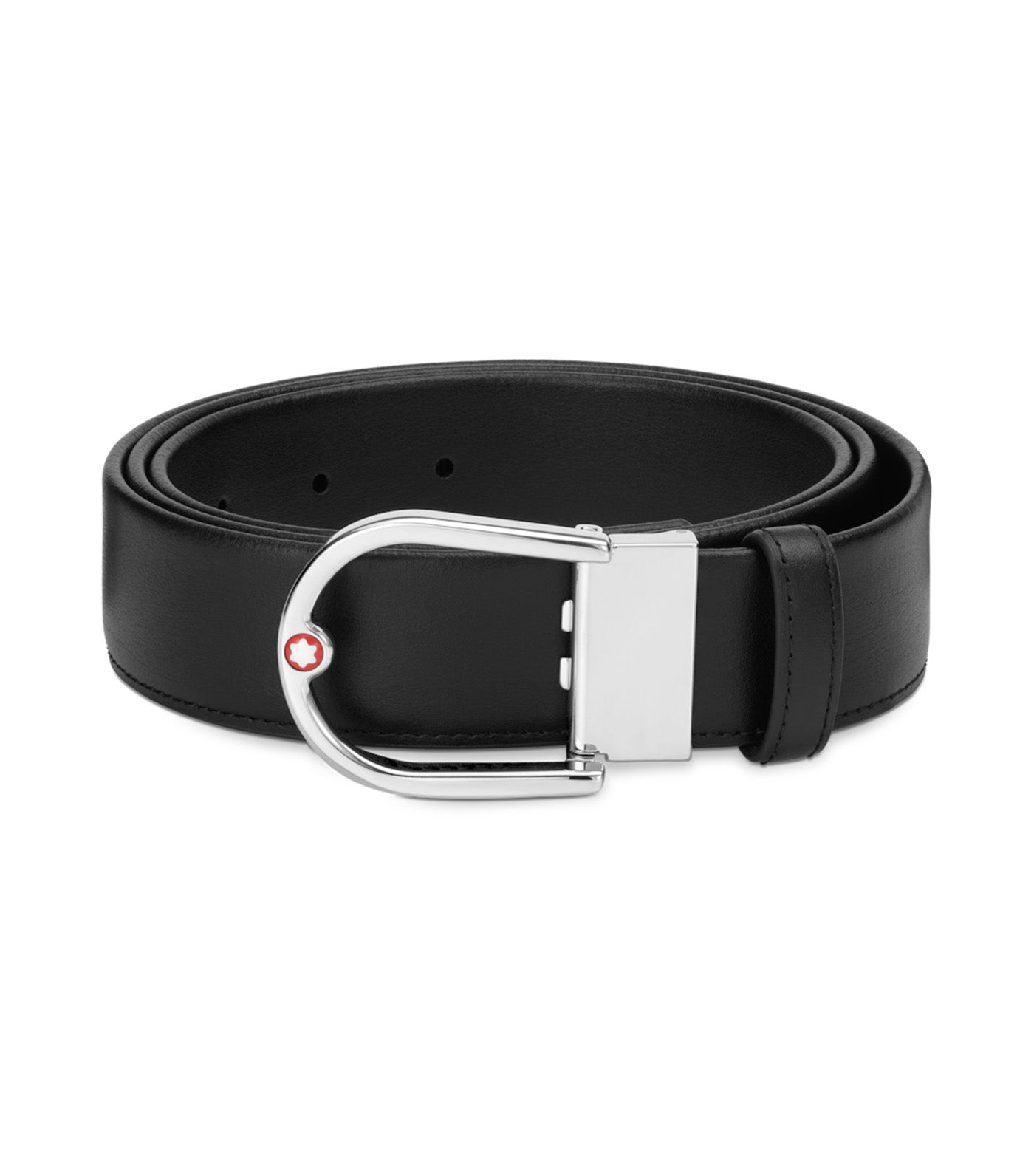 Horseshoe Buckle 35mm Tubular Leather Belt Black