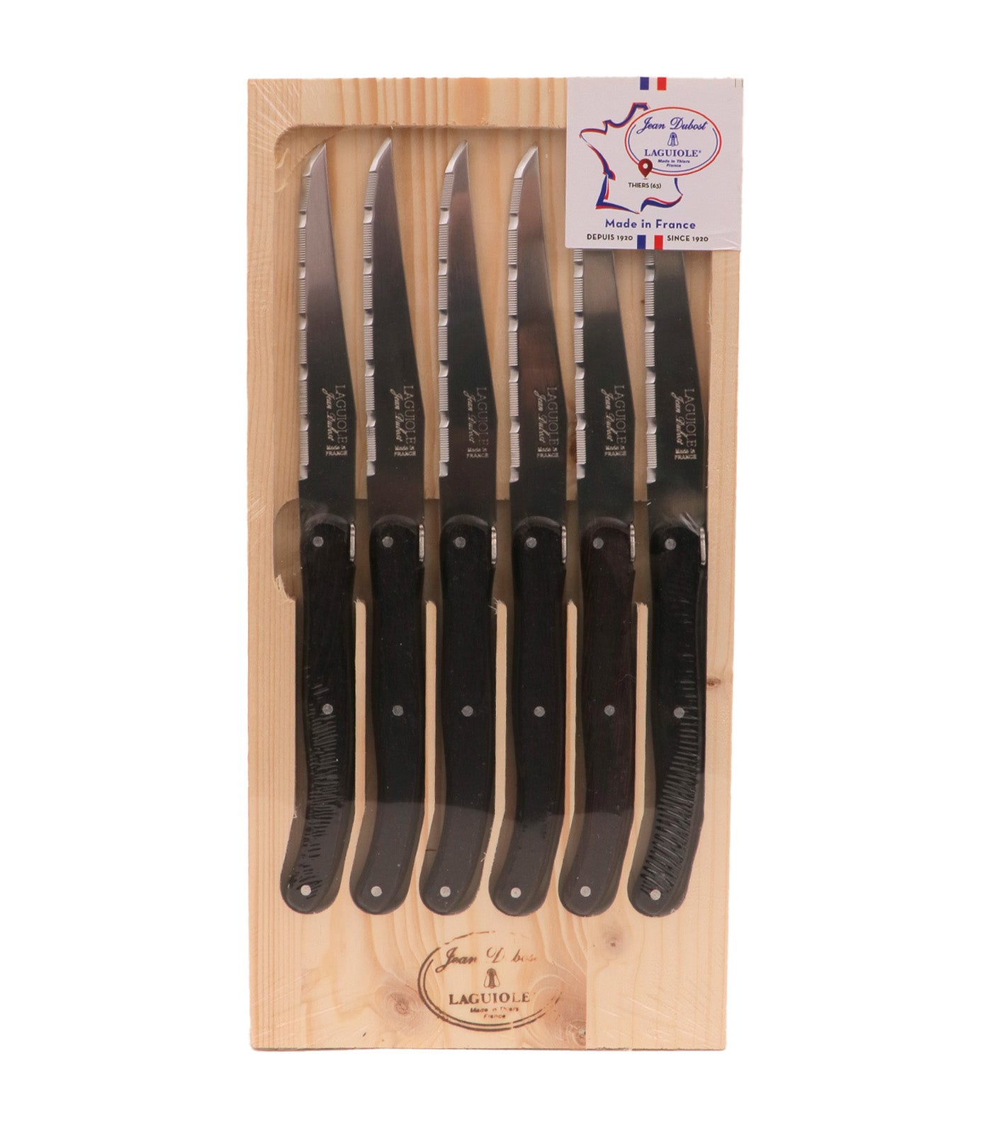 Laguiole Steak Knives Set of 6 With Plain Wenge Wood Handle And Natural Box