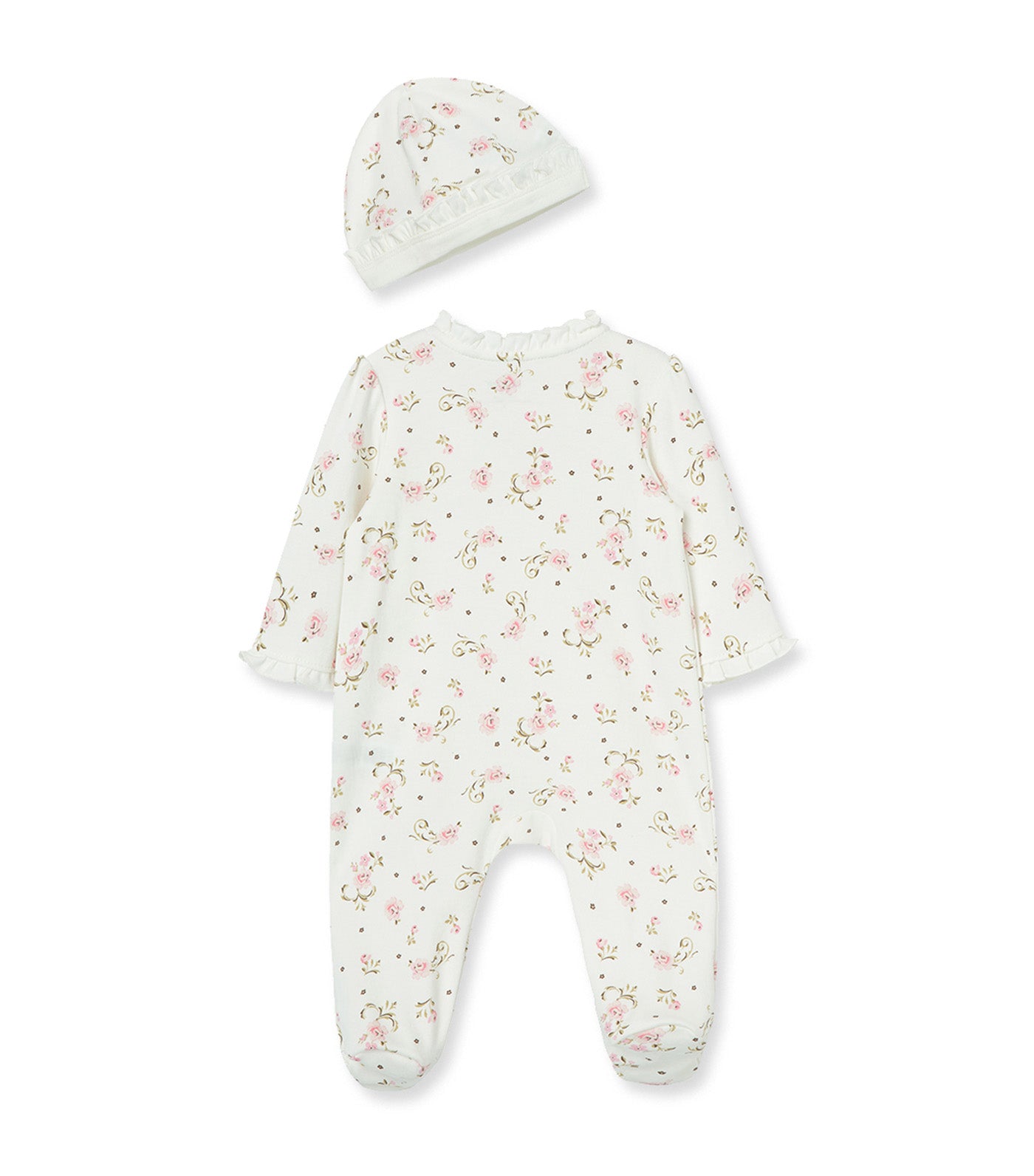 Vintage Rose Footie & Hat Ivory Print