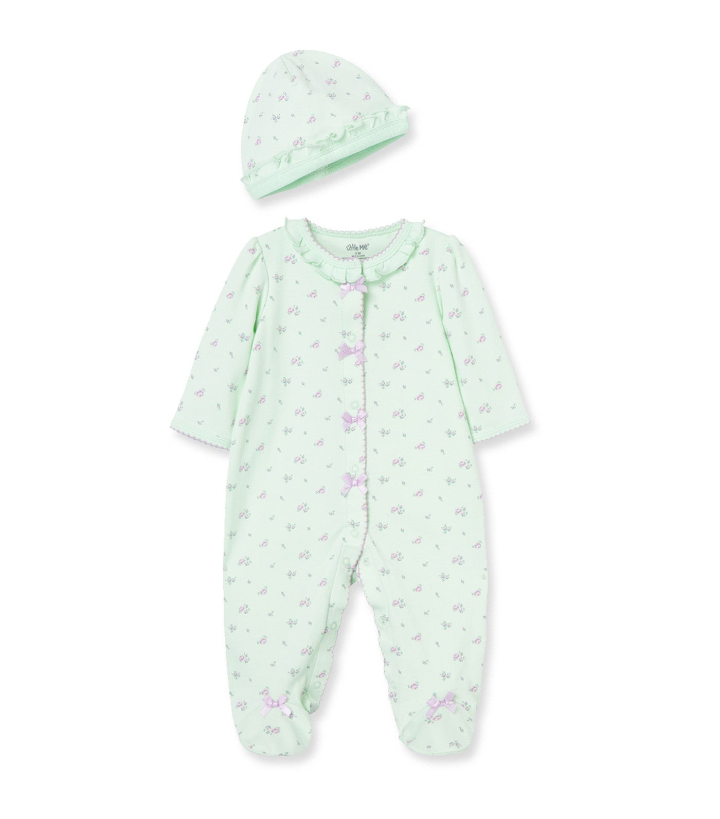 Petite Rose Footie & Hat Light Green