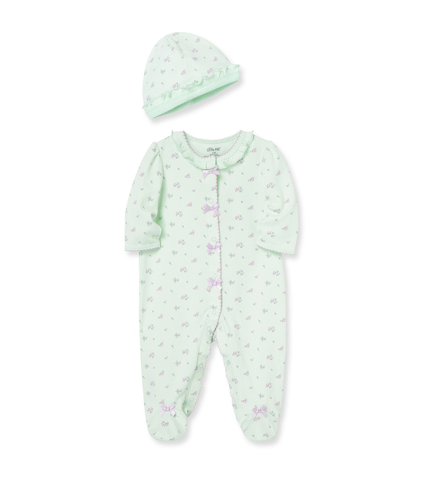 Petite Rose Footie & Hat Light Green