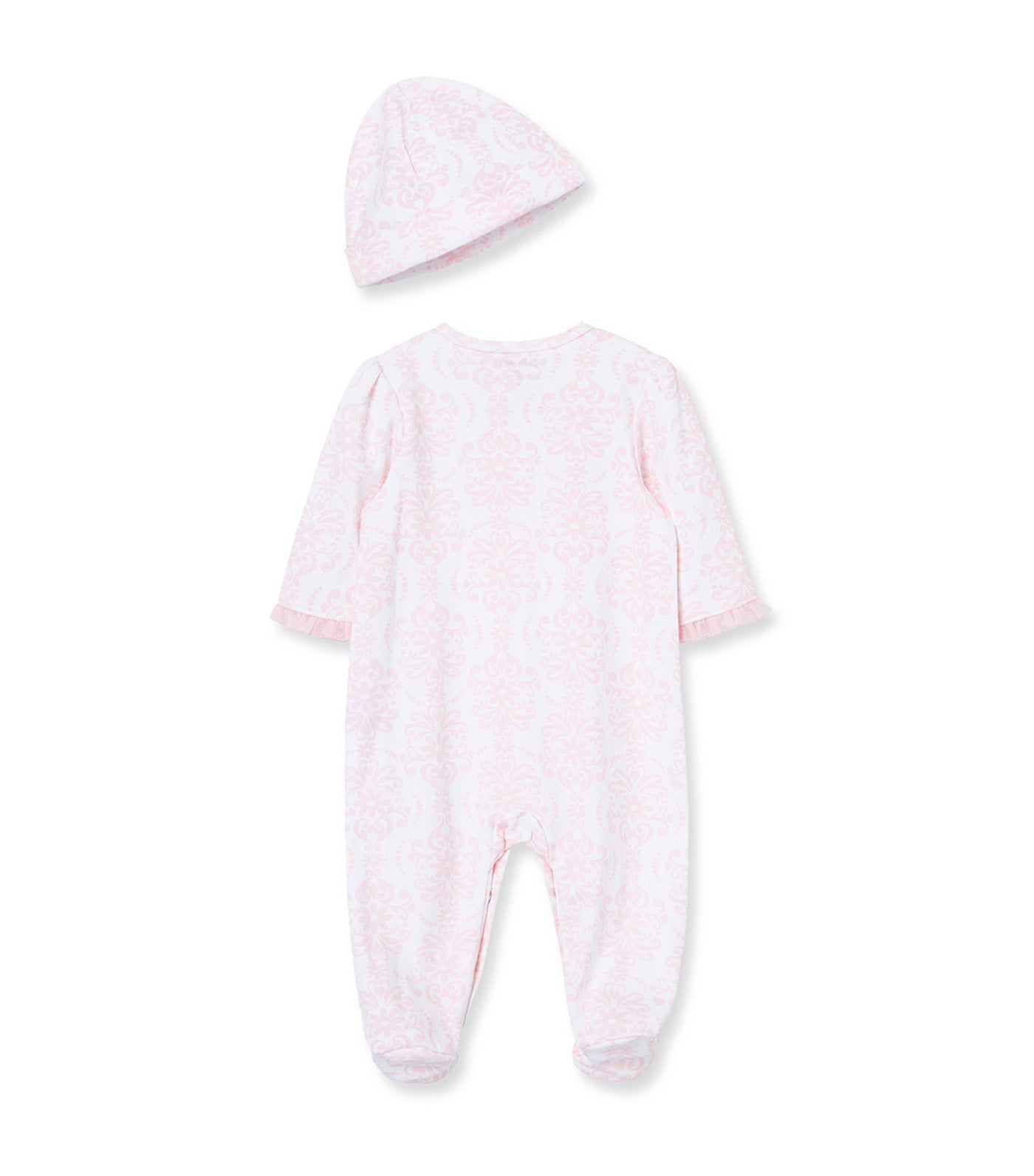 Damask Scroll Footie & Hat Pink Multi